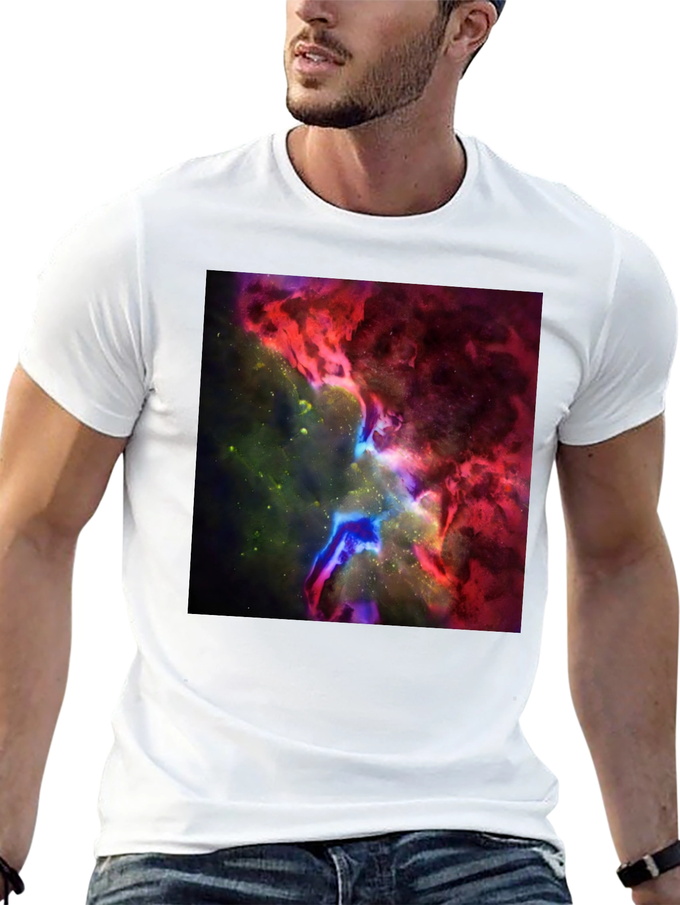 Black Nebula Print Black T-Shirt - Galaxy Design view 13