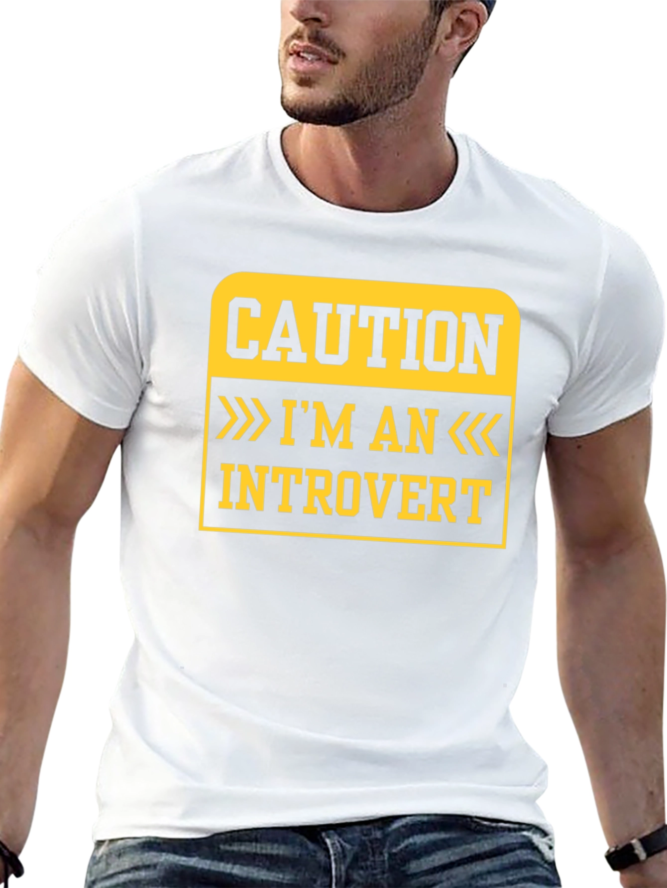 Black Caution Introvert T-Shirt - Funny Statement Tee view 13