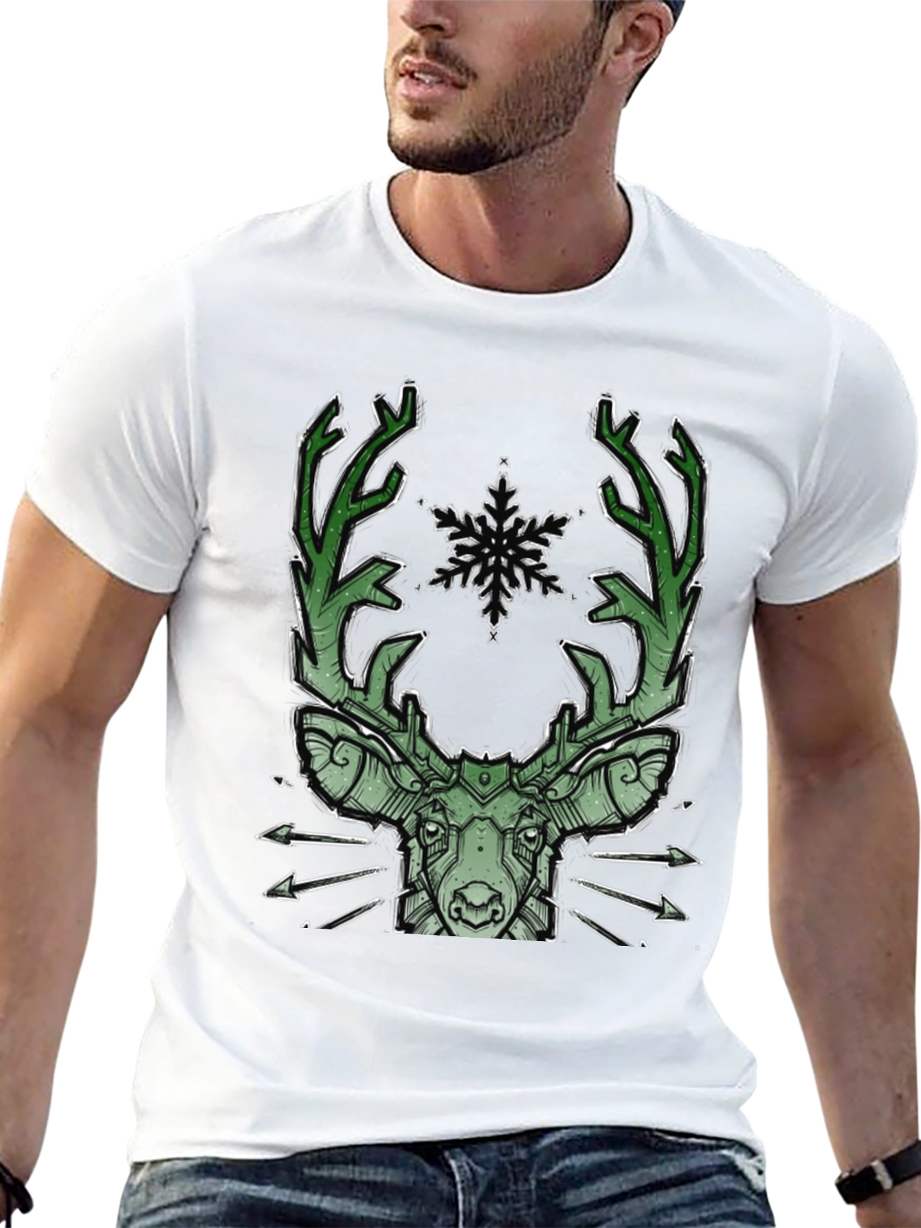 Black Geometric Deer Graphic Tee view 13