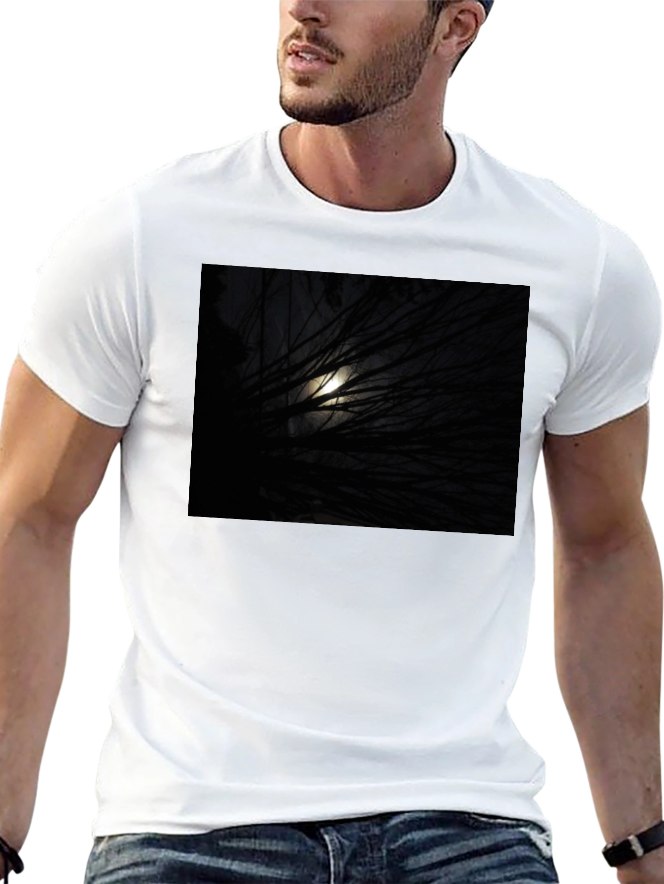 Black Moonlit Branches Graphic Tee - Unisex Black T-Shirt view 13