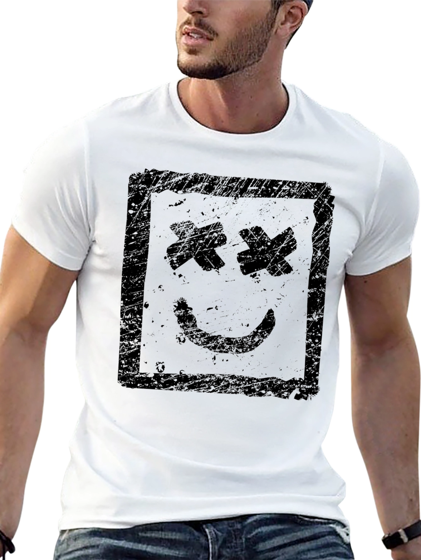 Black Distressed Graphic Tee - Smiley Face view 13