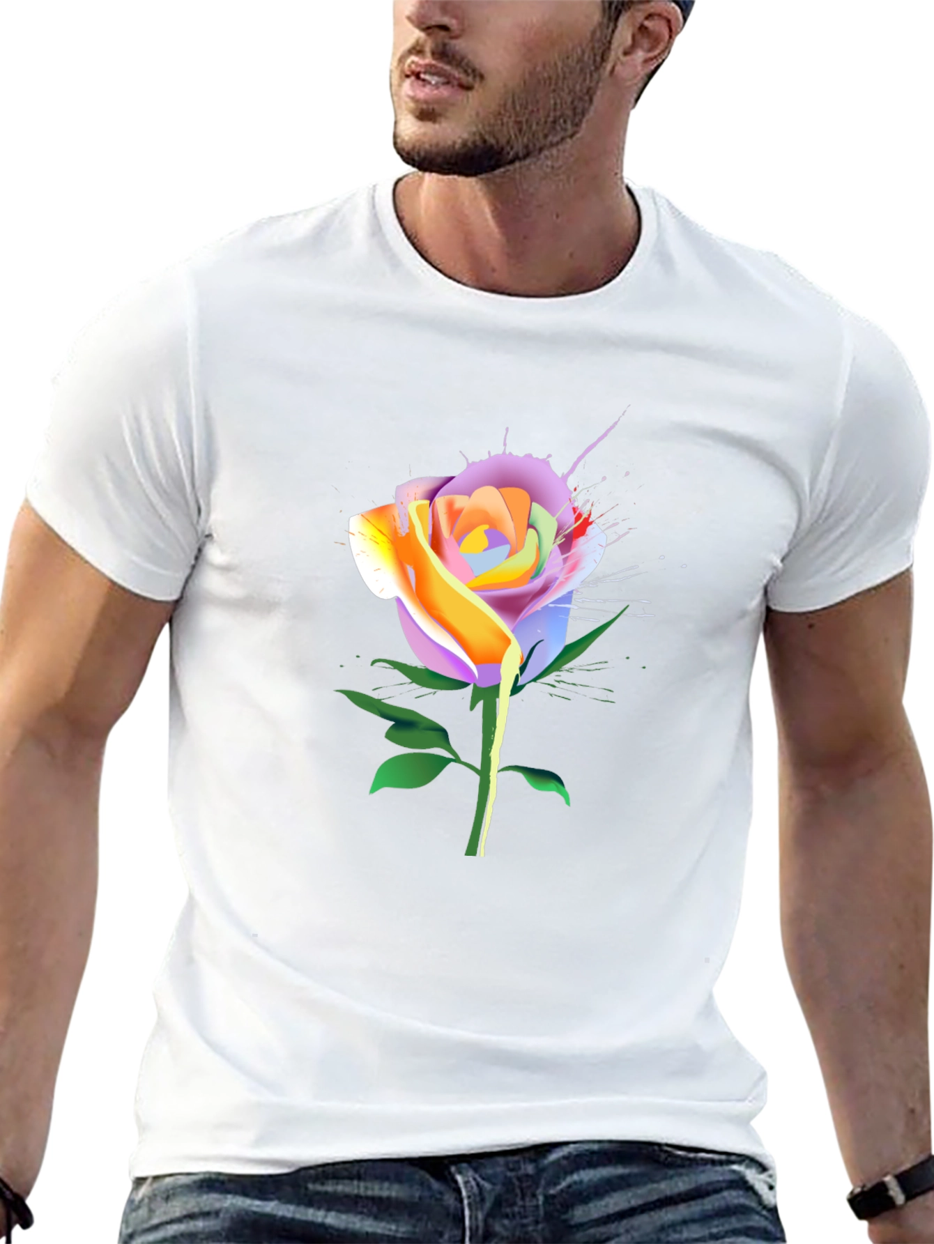 Black Rainbow Rose Graphic Tee - Unique Floral Design view 13