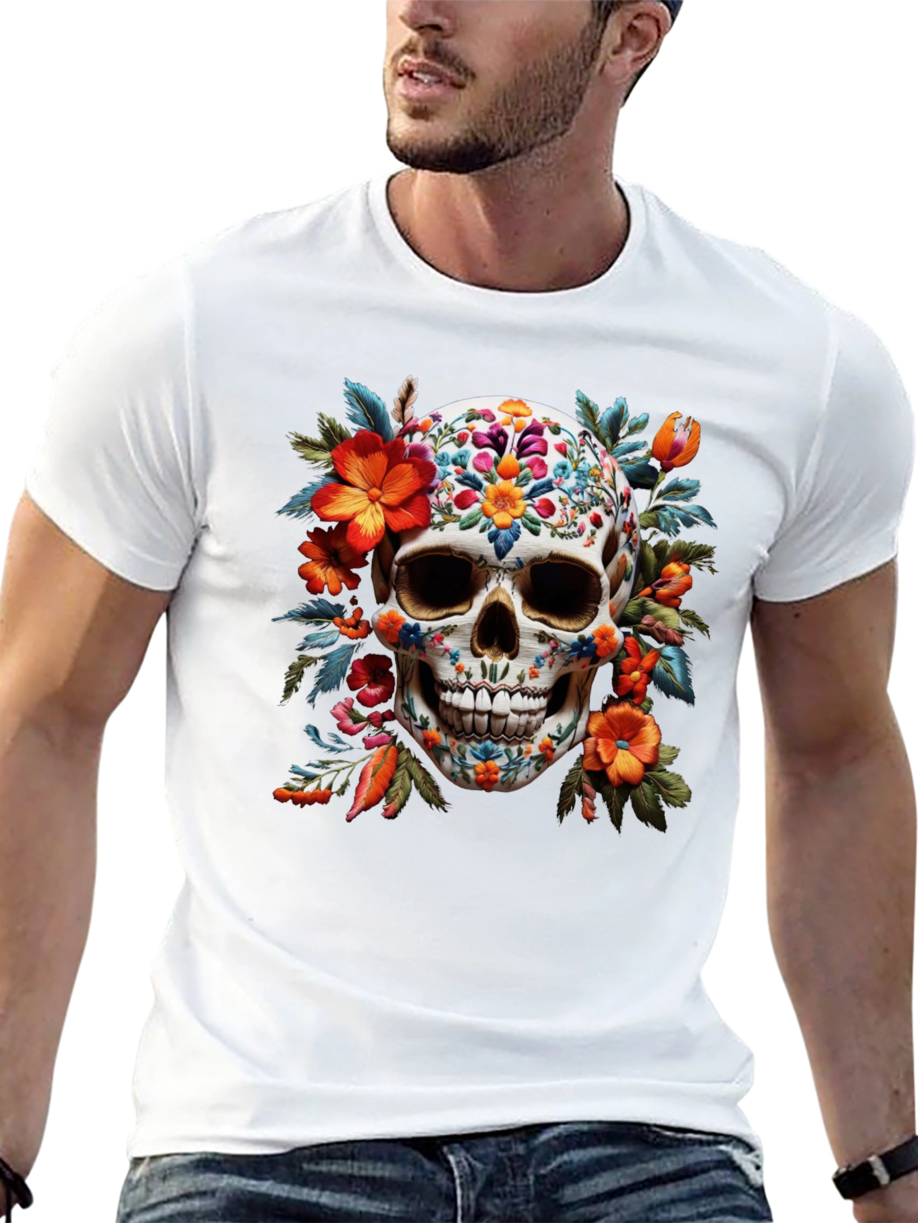 Black Floral Skull Graphic Tee - Day of the Dead view 13
