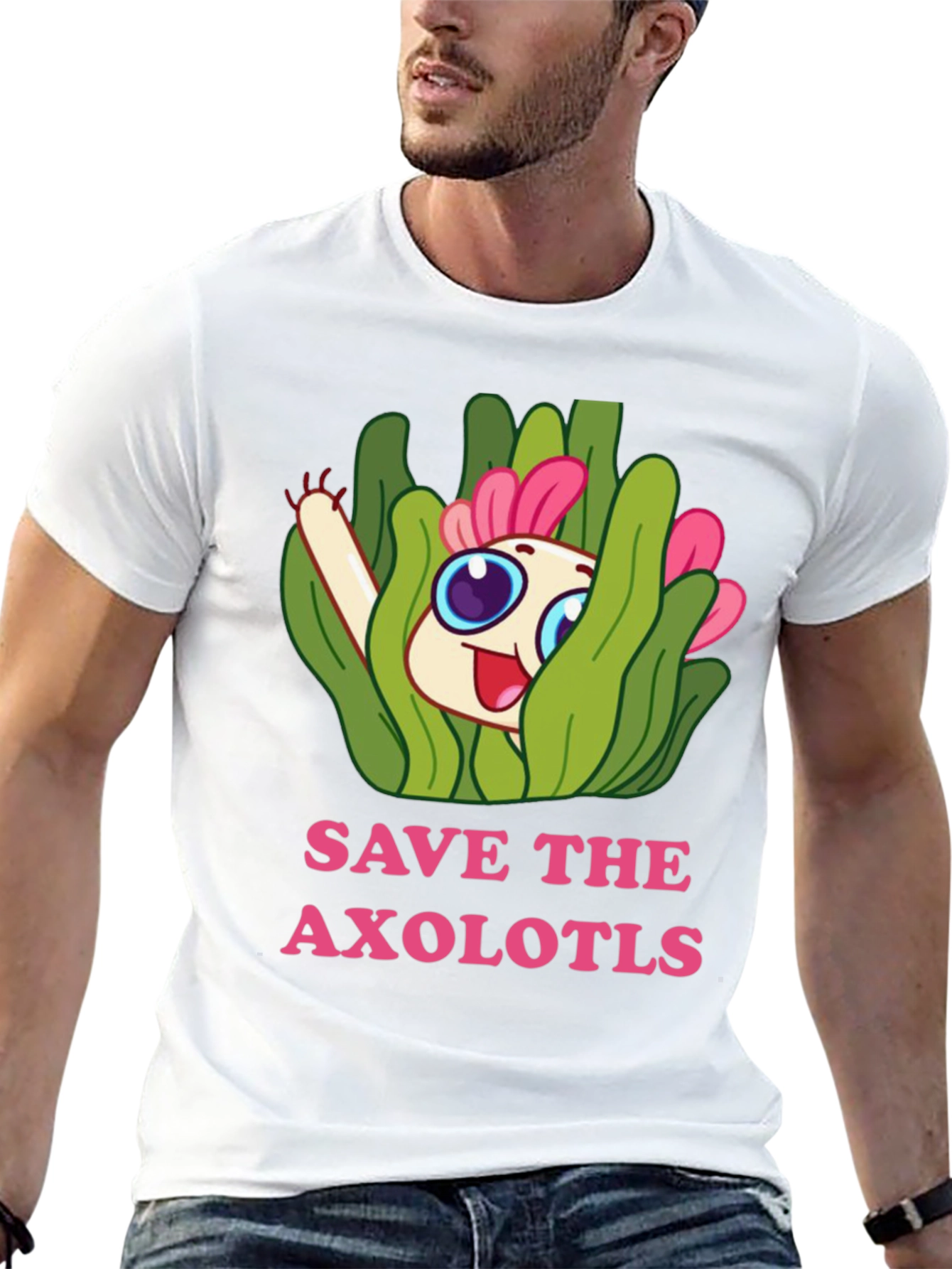Black Save the Axolotls Cartoon Graphic T-Shirt view 13