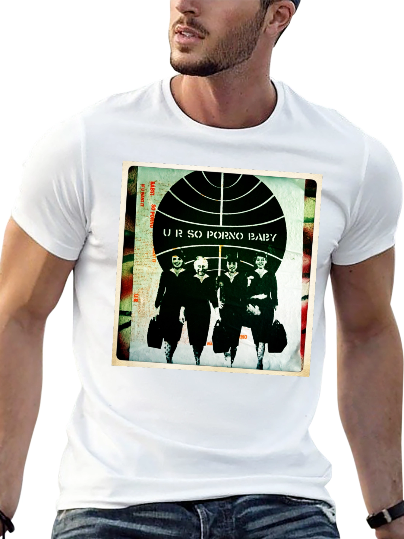 Black Retro Graphic T-Shirt - "UR SO PORNO BABY" Design view 13