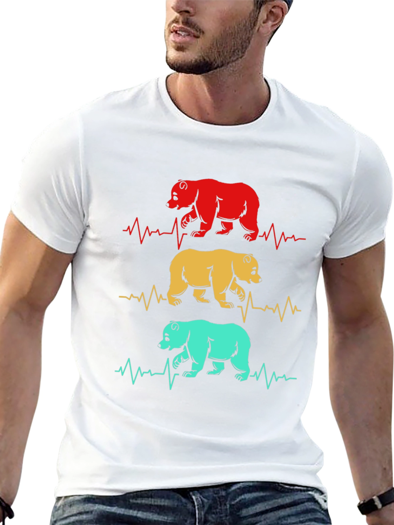Black Bear Heartbeat Graphic T-Shirt - Men's Casual Tee view 13