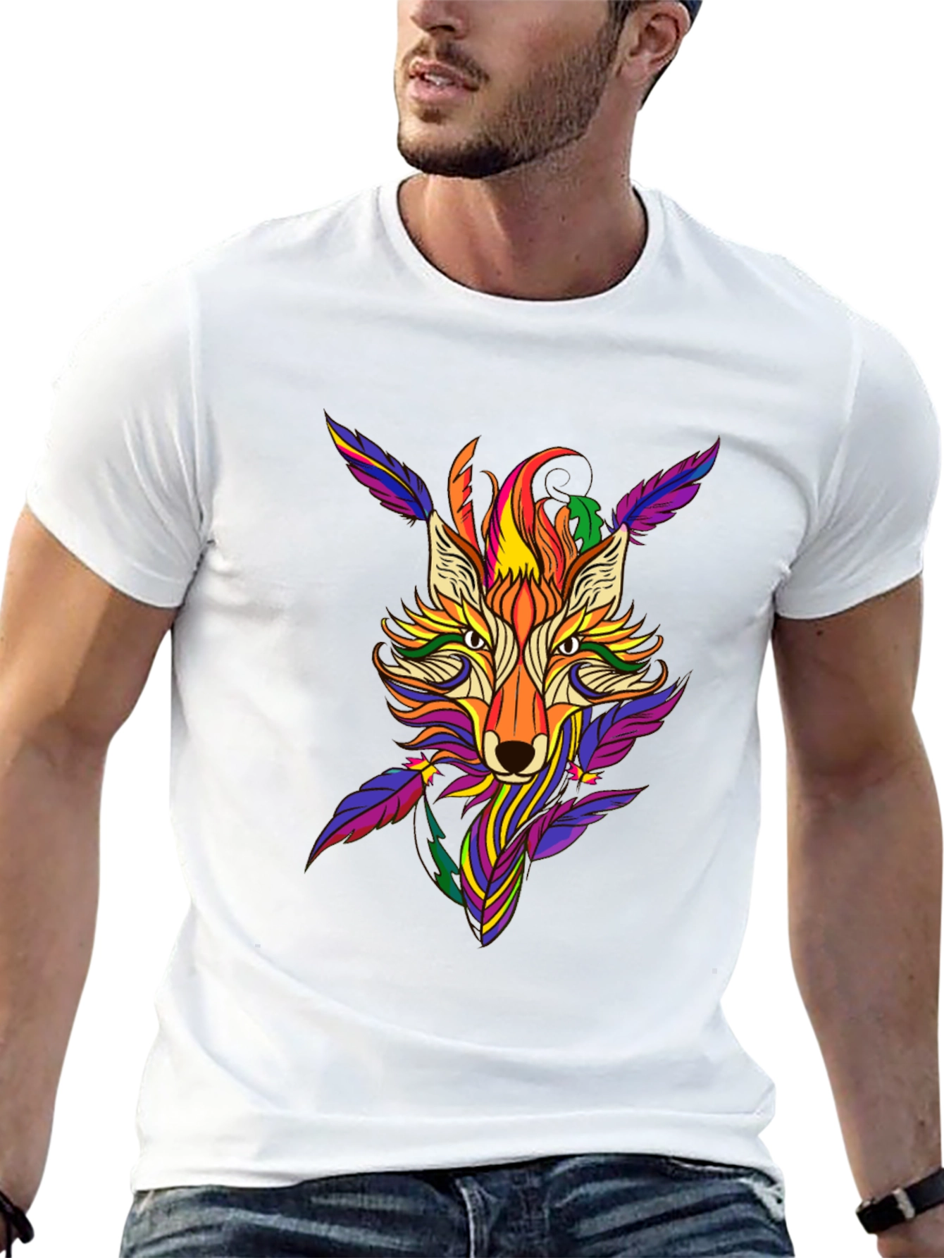 Black Colorful Fox Graphic Print T-Shirt view 13