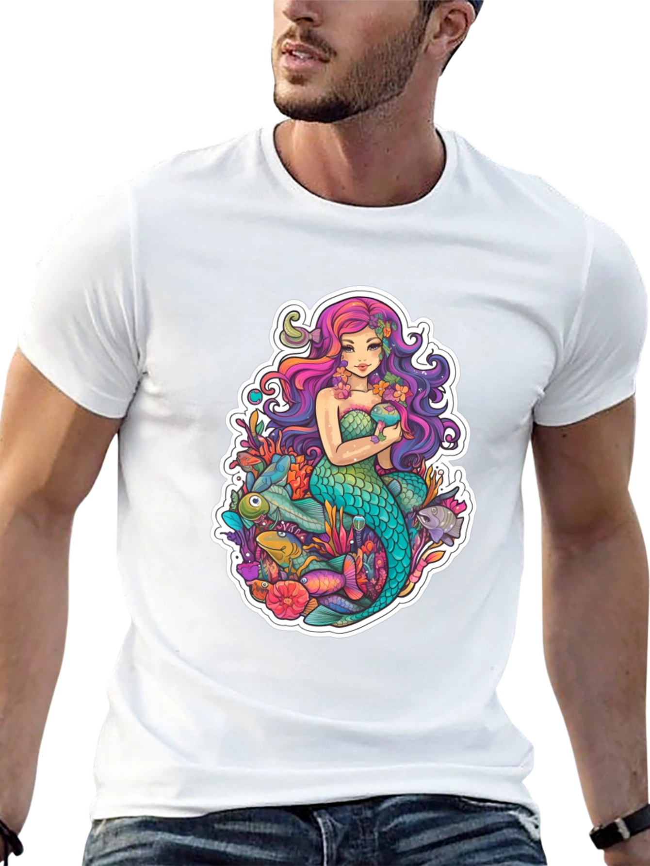 Black Mermaid Graphic Tee - Black Cotton T-Shirt view 13