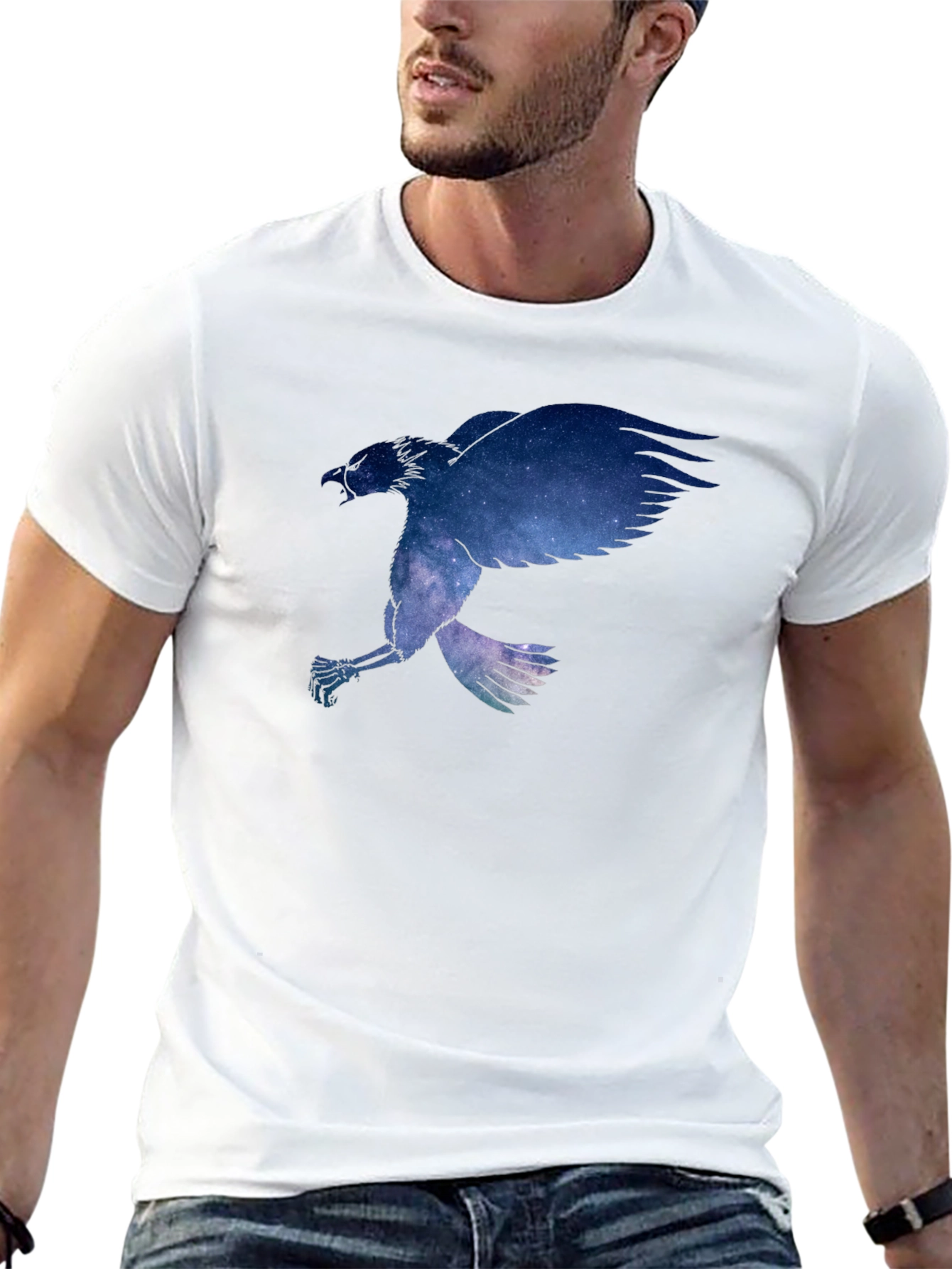Black Cosmic Raven Graphic Tee - Black Cotton Blend view 13