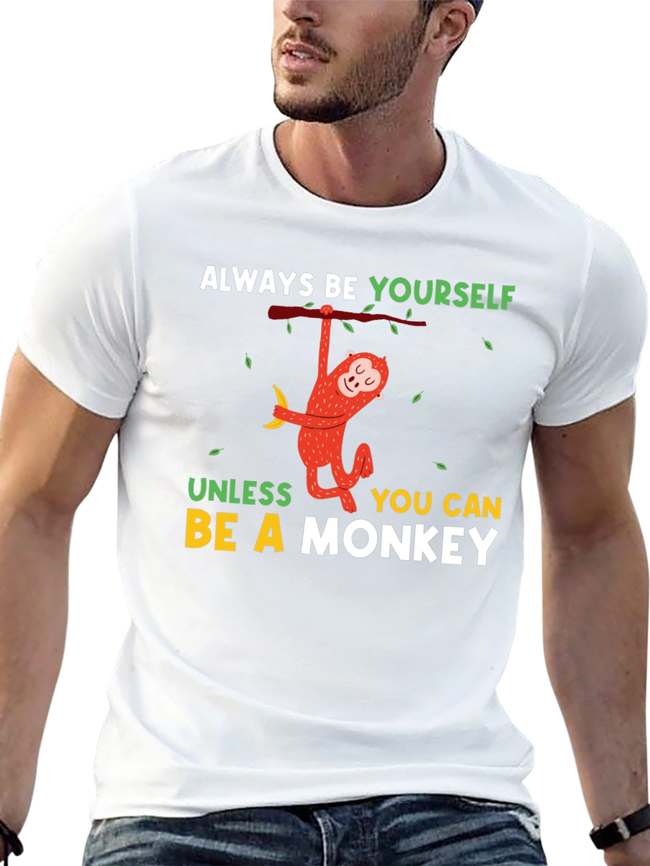 Black Funny Monkey T-Shirt - Always Be Yourself Graphic Tee view 13