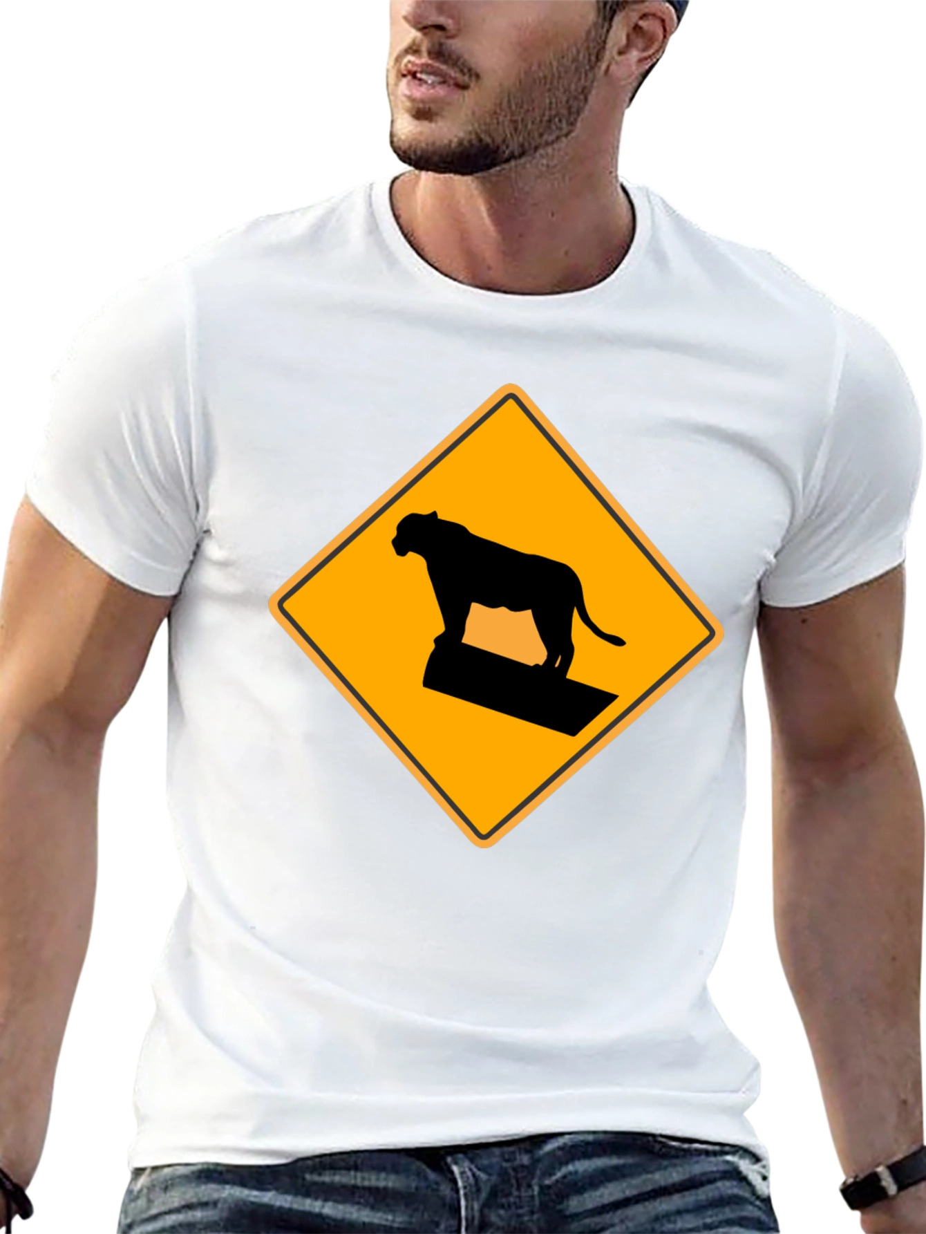 Black Caution Cougar Crossing T-Shirt - Black view 13
