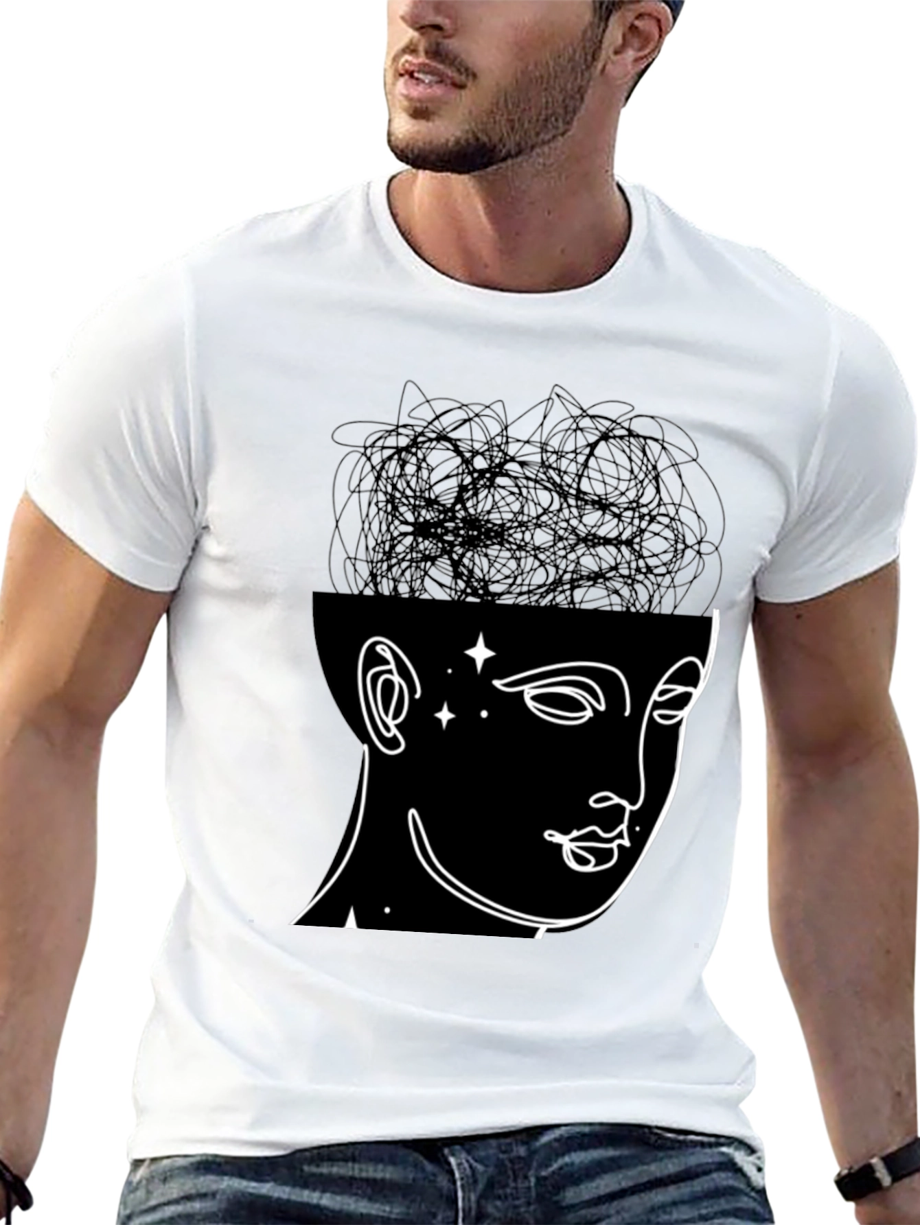 Black Abstract Mind T-Shirt - Modern Graphic Tee view 13
