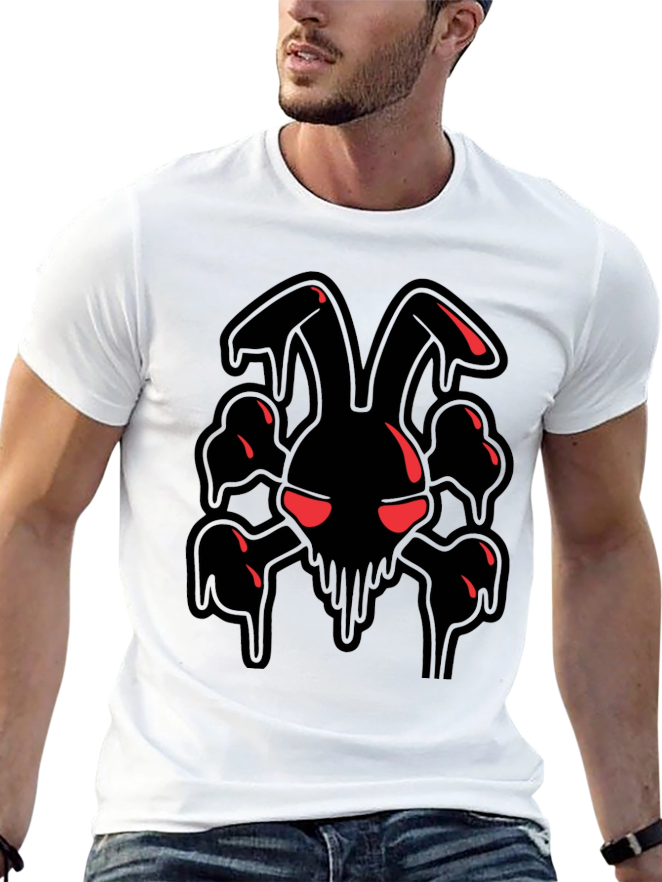 Black Men's Black Graphic Tee - Edgy Rabbit Skull view 13