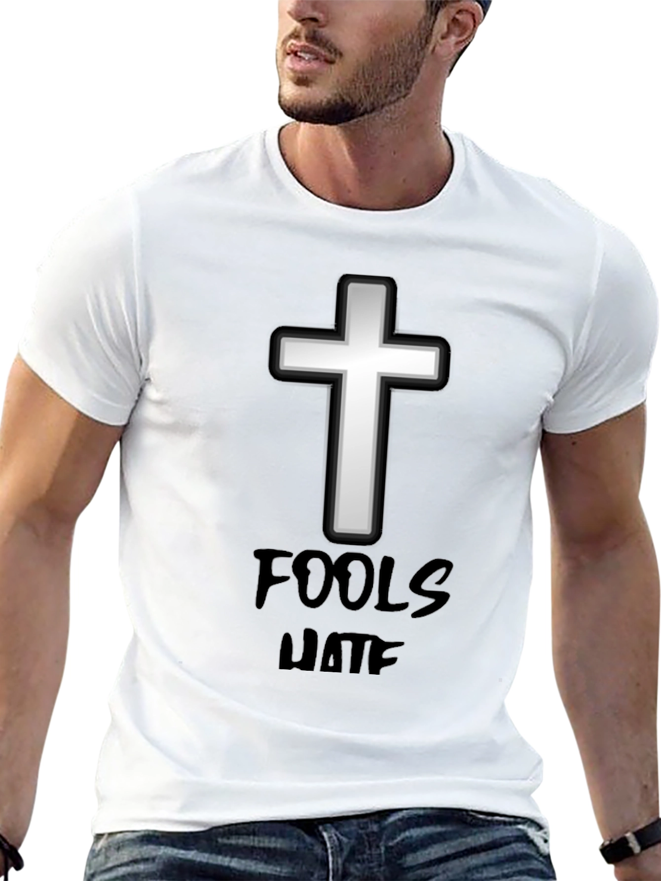 Black Fools Hate Cross Graphic Tee - Black Cotton T-Shirt view 13
