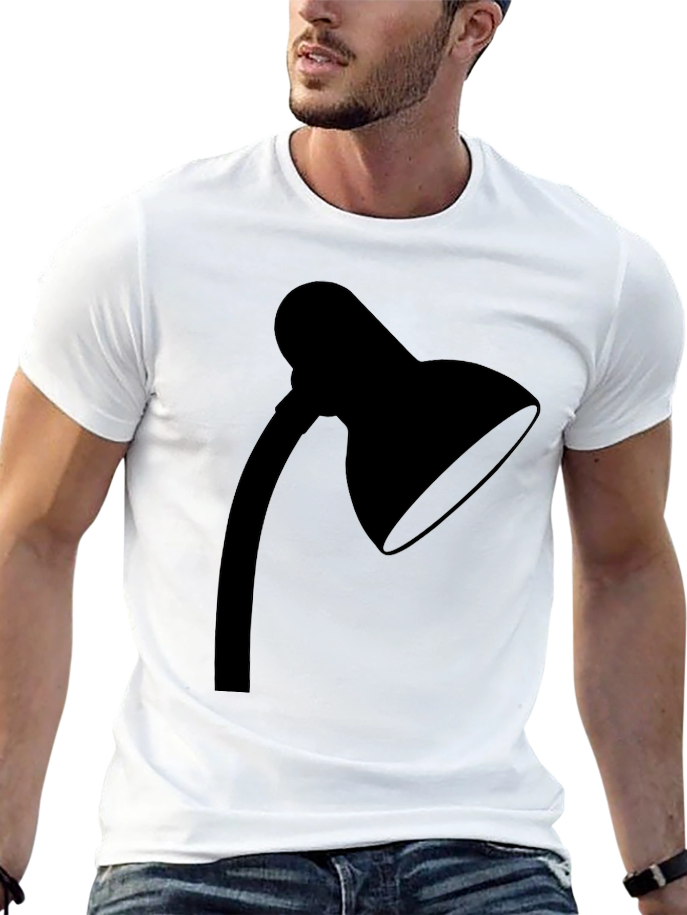 Black Minimalist Lamp Graphic Tee - Black Cotton T-Shirt view 13