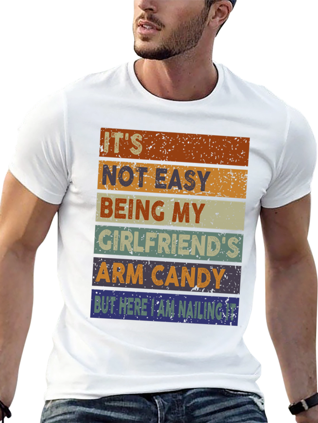 Black It's Not Easy Being My Girlfriend's Arm Candy T-Shirt view 13