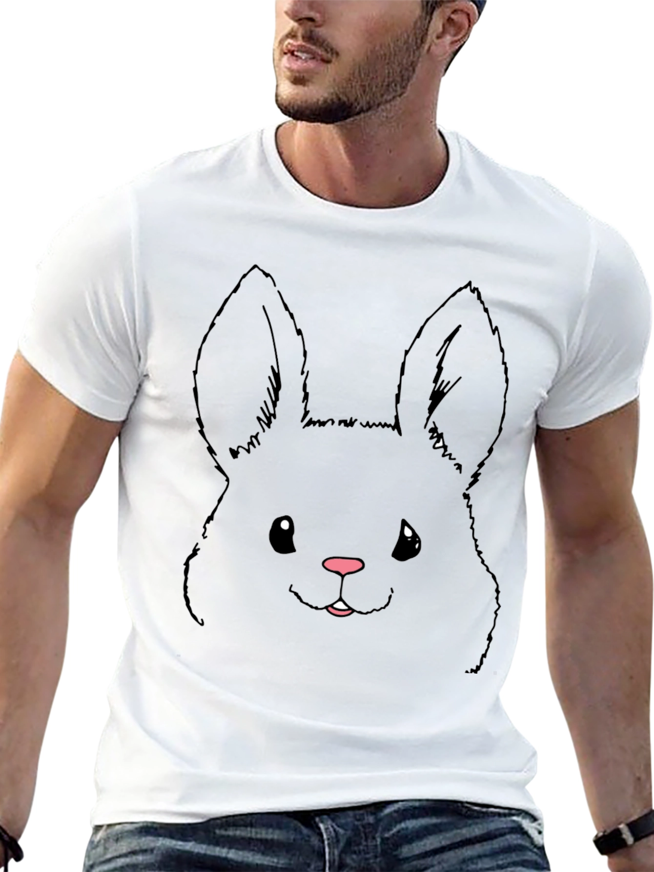 Black Cute Bunny Graphic Tee - Black Cotton Blend view 13