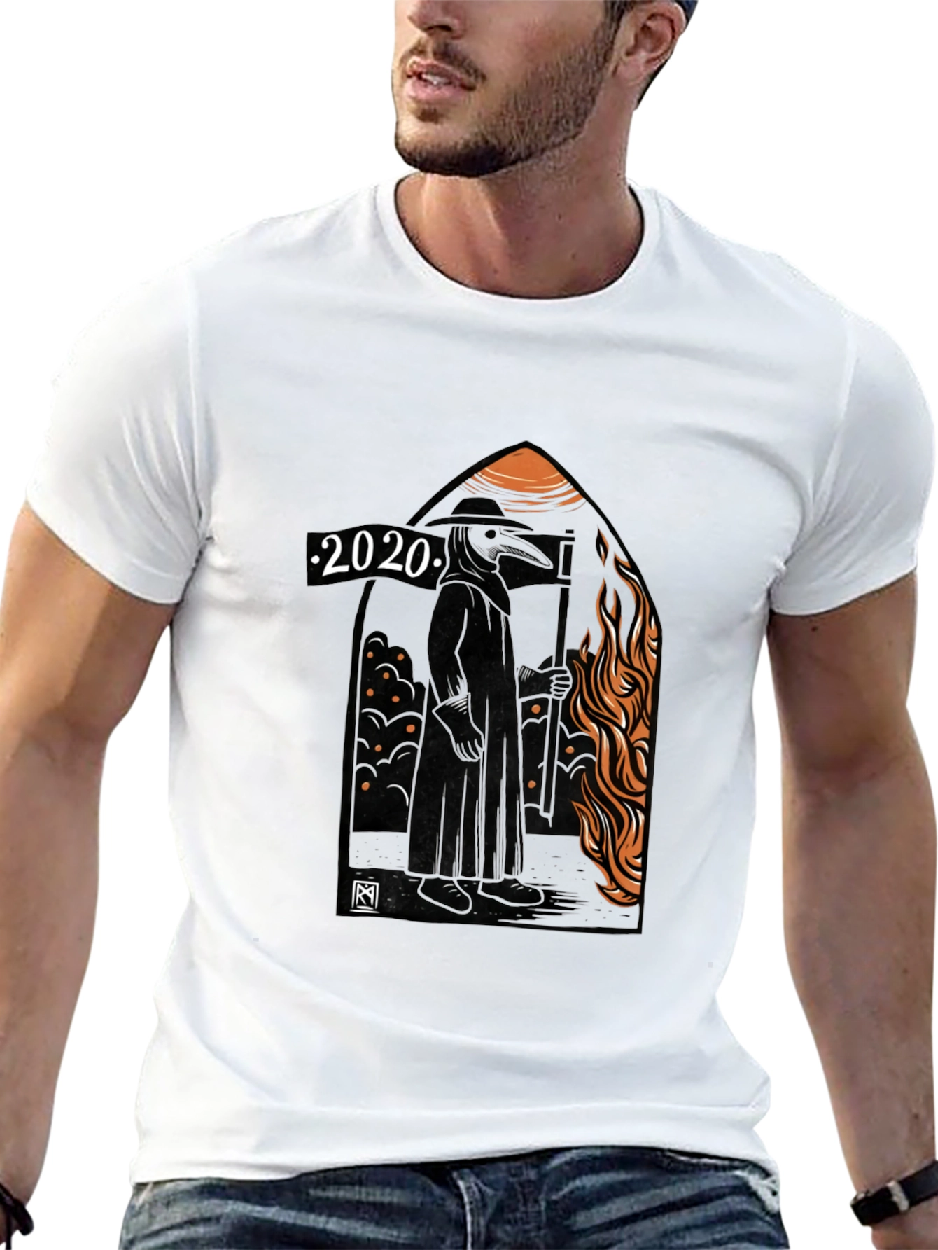 Black 2020 Plague Doctor Graphic Tee - Black Cotton T-Shirt view 13