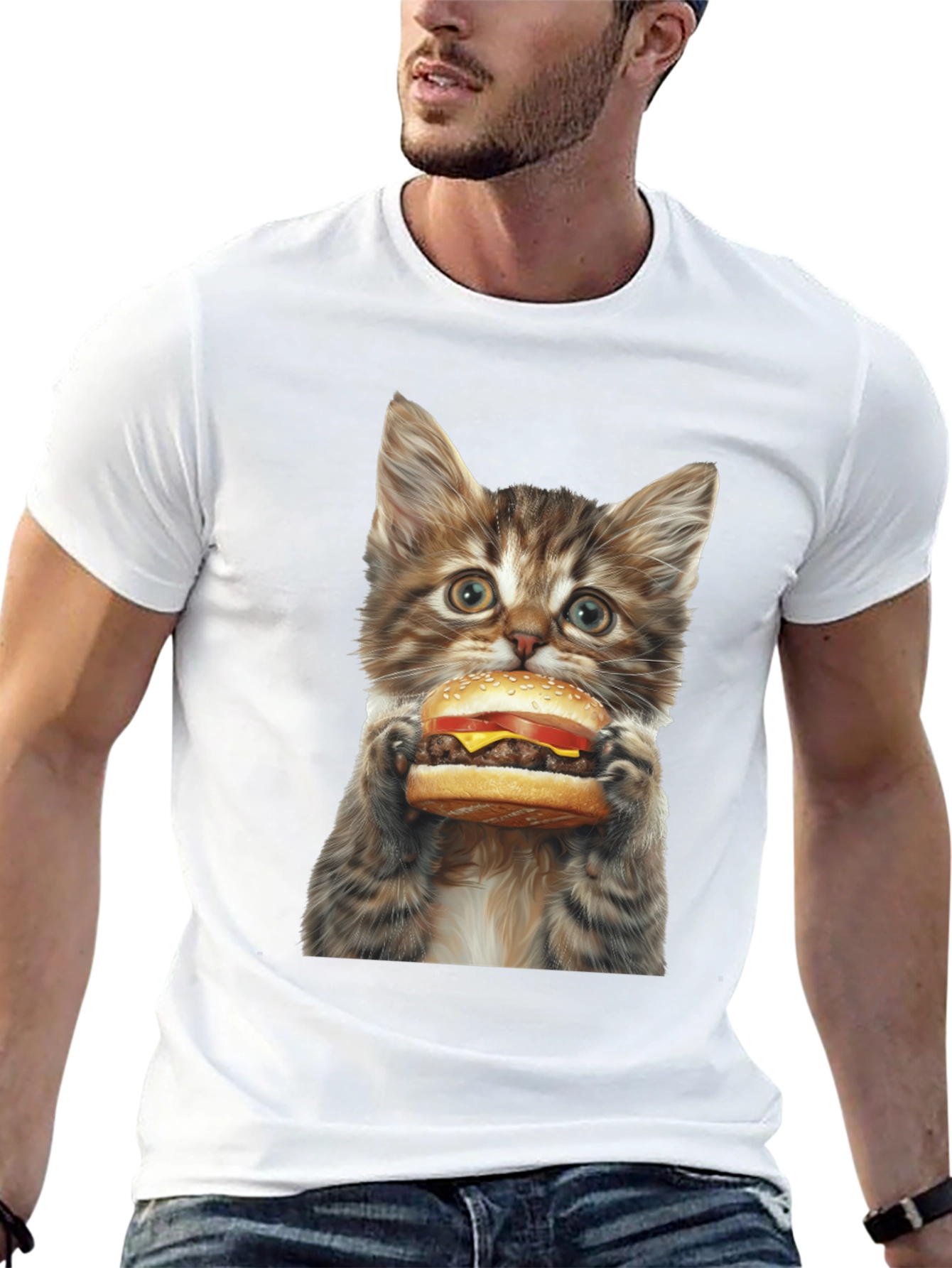 Black Cat Burger T-Shirt - Funny Kitten Graphic Tee view 13