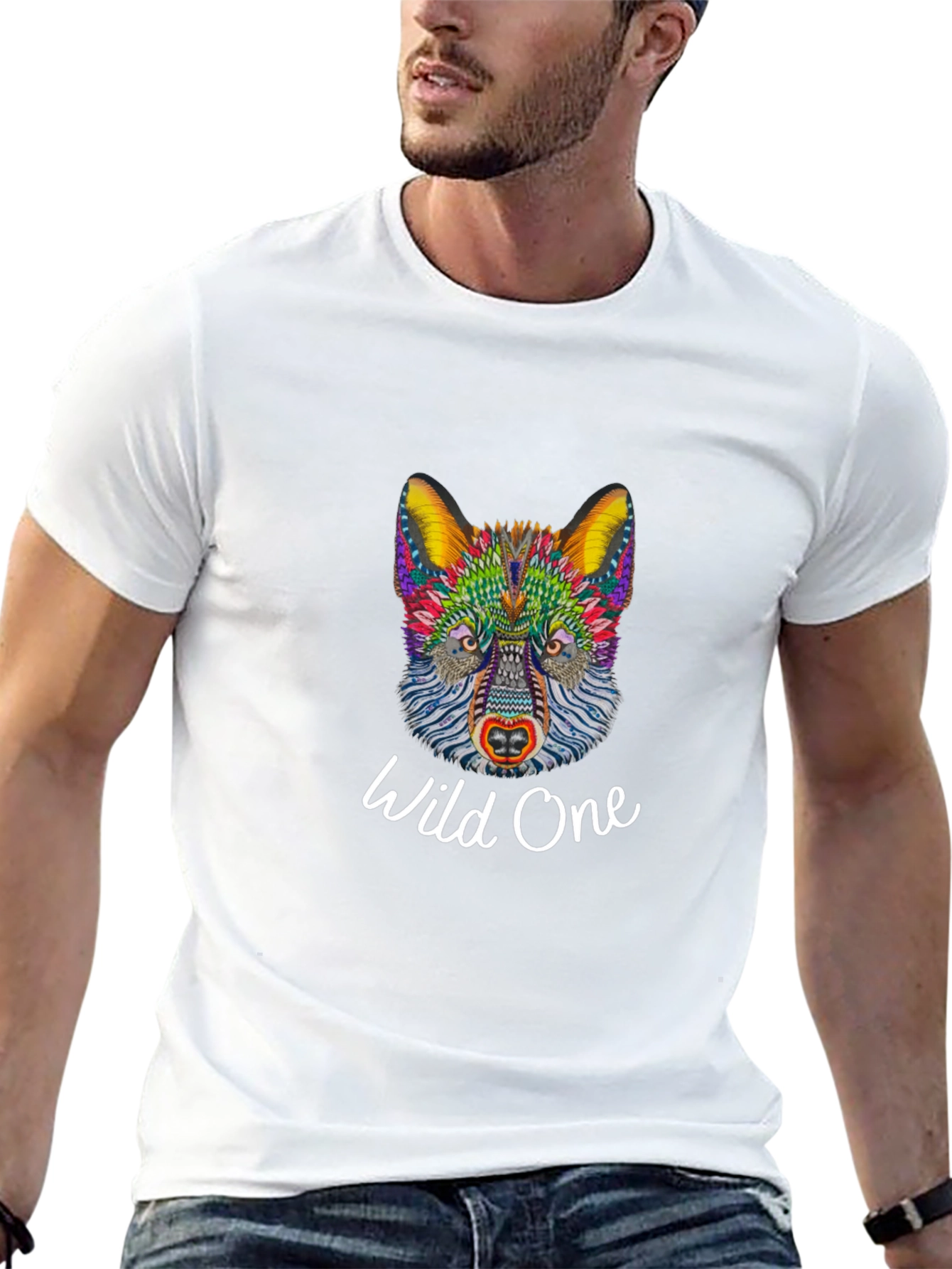 Black Wild One Graphic Tee - Colorful Wolf Design view 13
