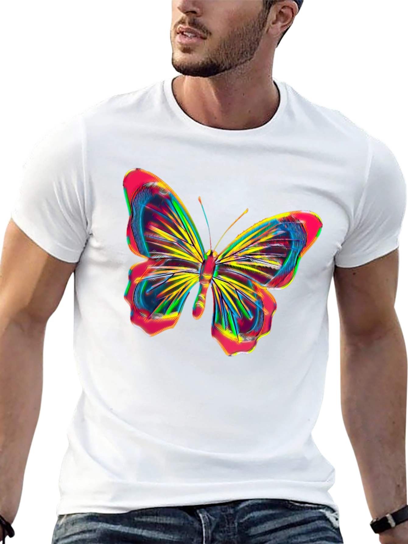 Black Vibrant Butterfly Graphic Tee - Bold Black Cotton Shirt view 13
