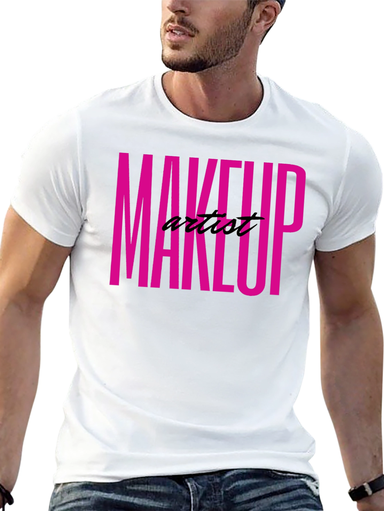 Black Makeup Artist Tee - Bold Pink Graphic T-Shirt view 13