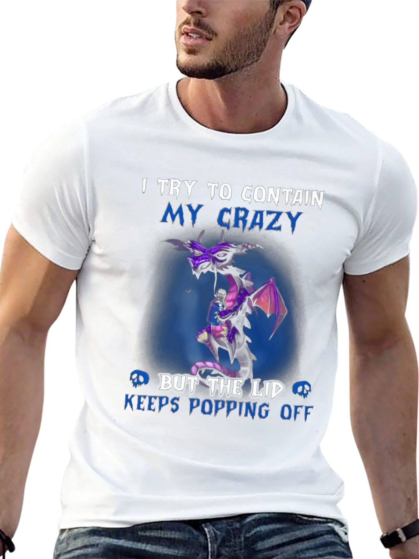 Black Funny Dragon T-Shirt - I Try to Contain My Crazy view 13