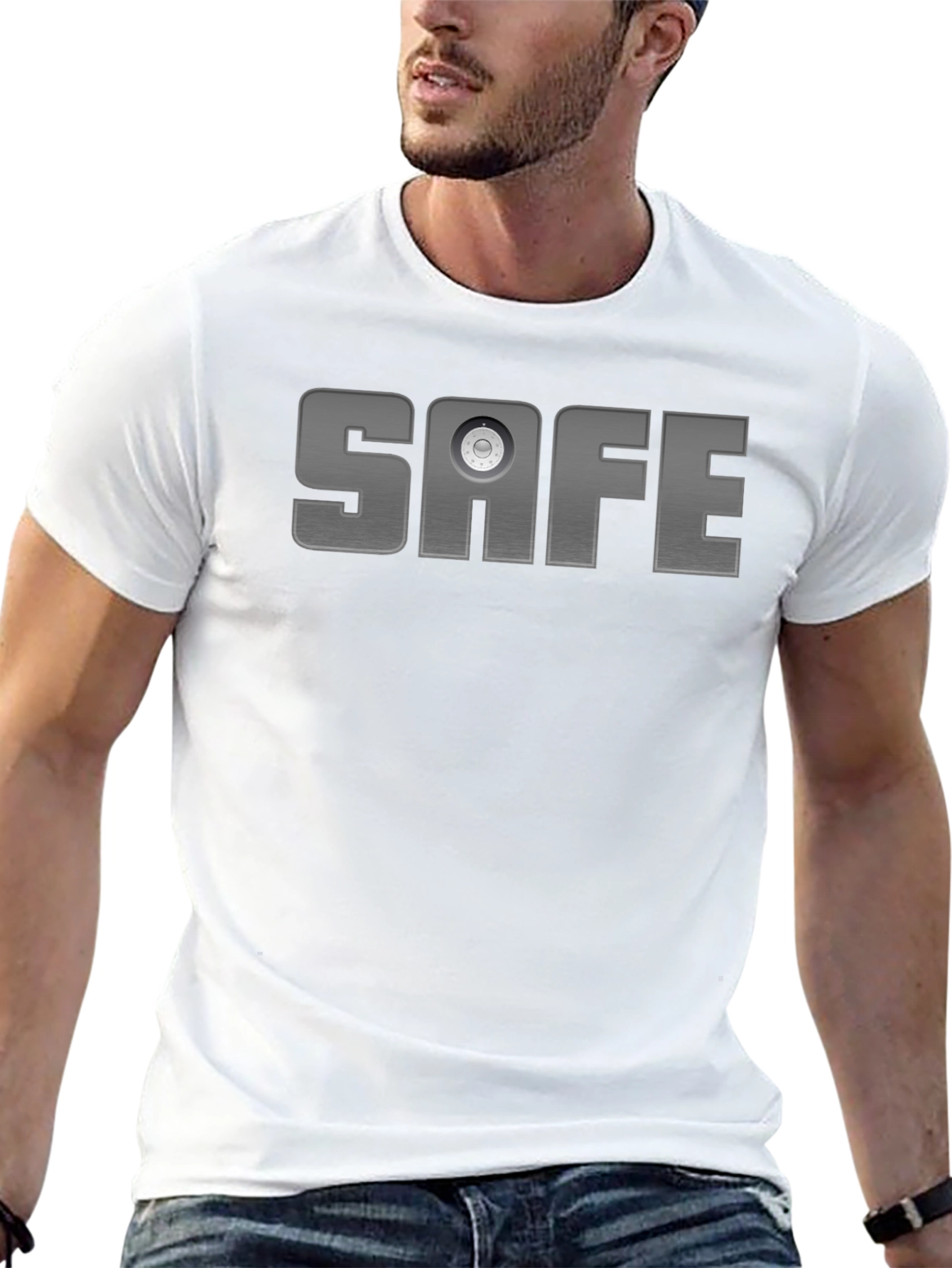 Black Safe Text Graphic T-Shirt - Black Cotton Blend Tee view 13
