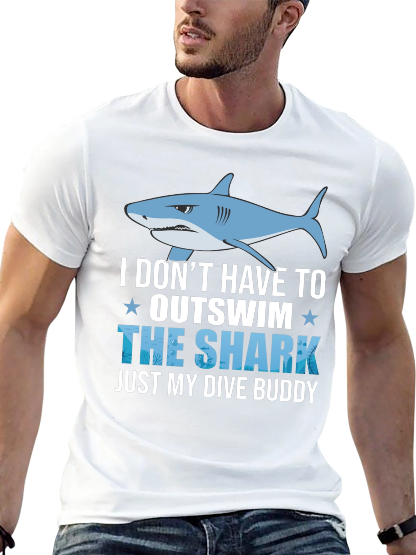 Black Funny Dive Buddy Shark T-Shirt view 13