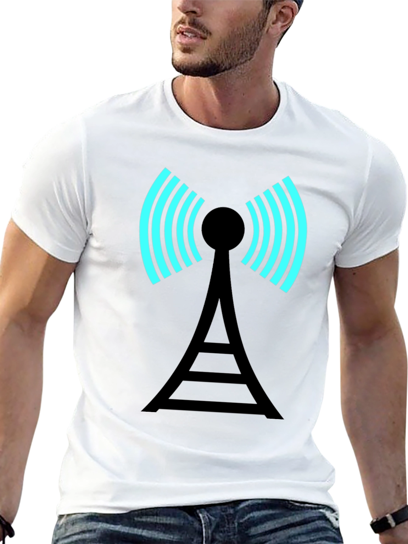 Black Signal Tower Graphic Tee - Modern Black T-Shirt view 13