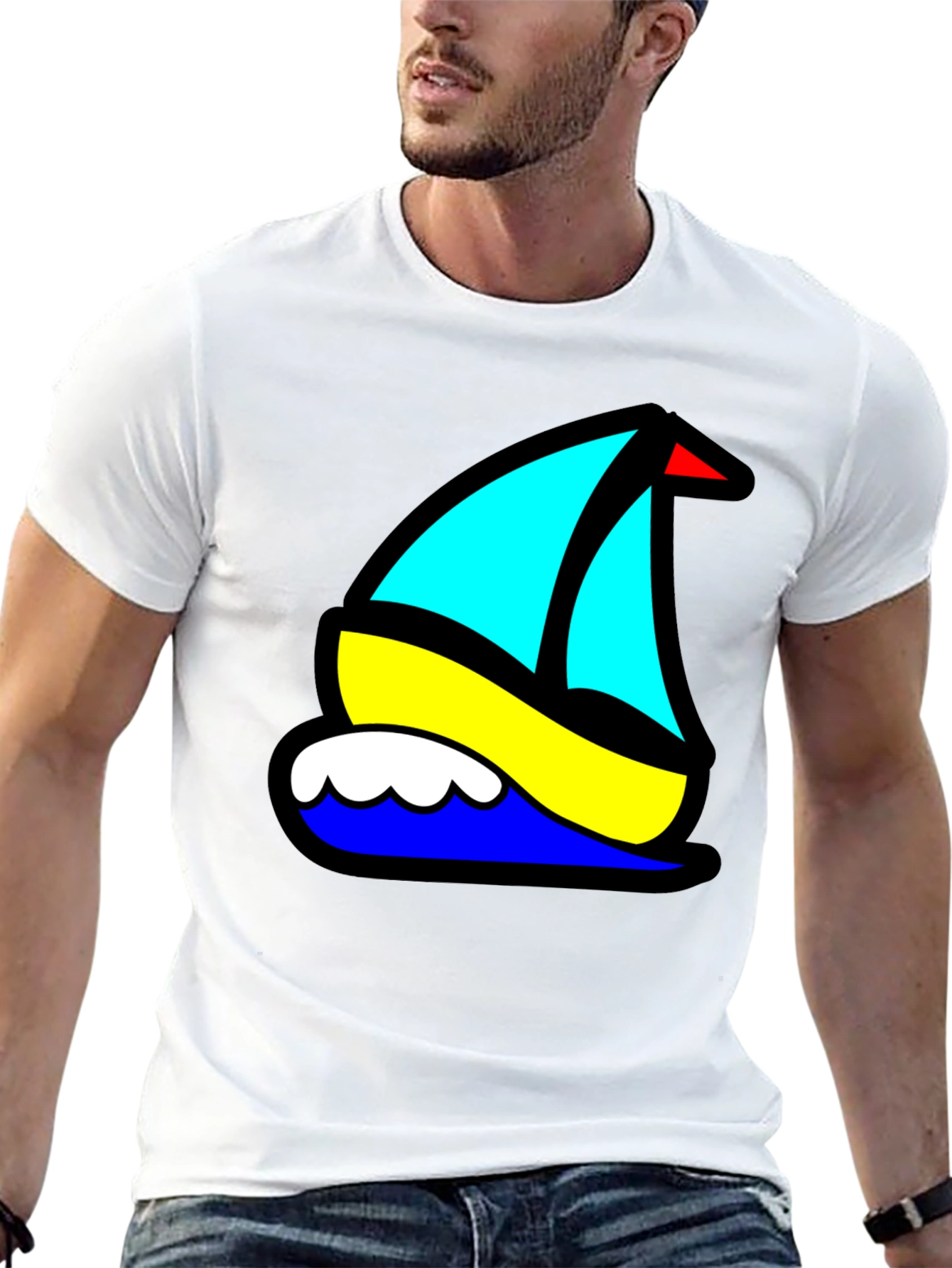 Black Nautical Sailboat Graphic Tee - Black Cotton Blend view 13