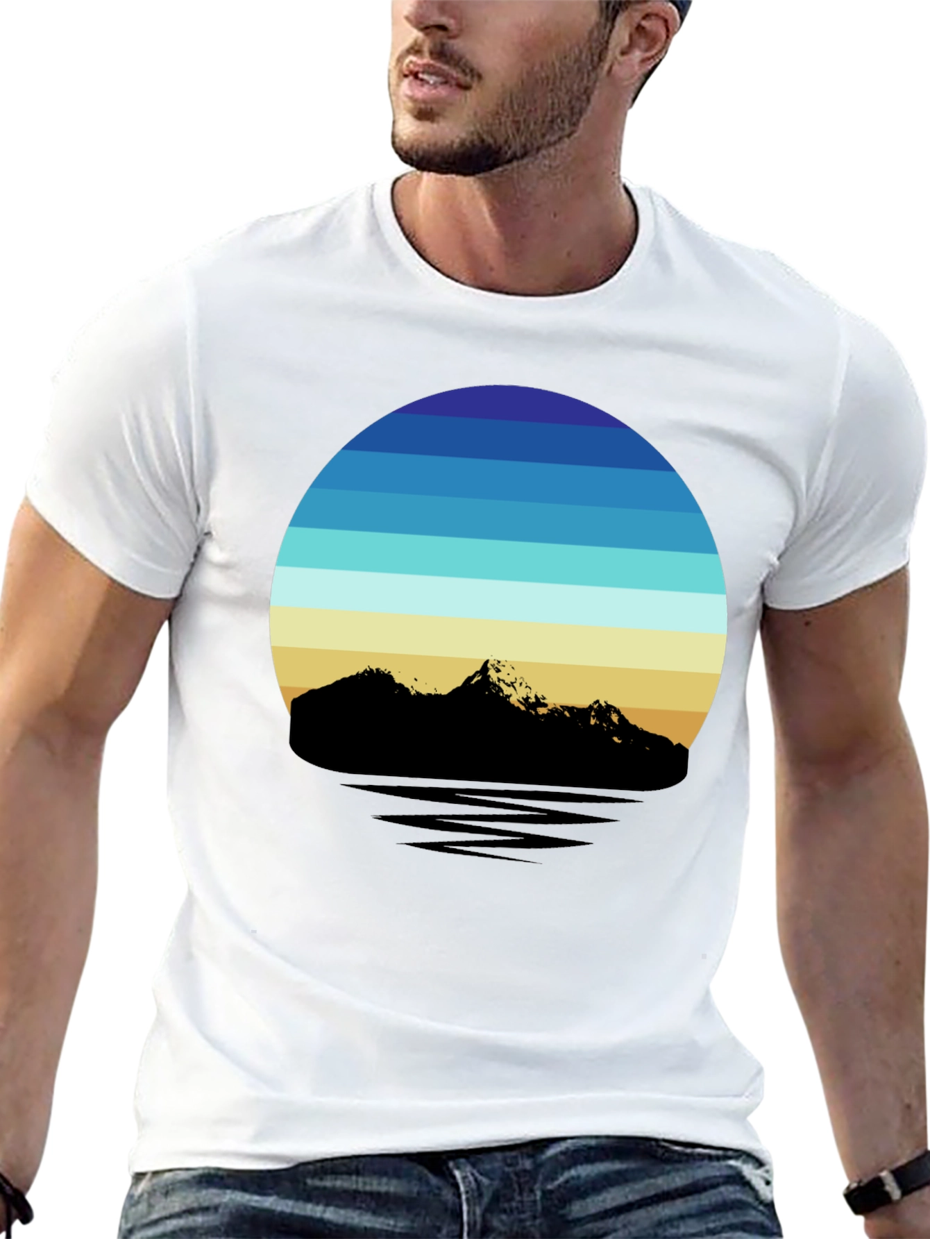 Black Retro Mountainscape T-Shirt view 13
