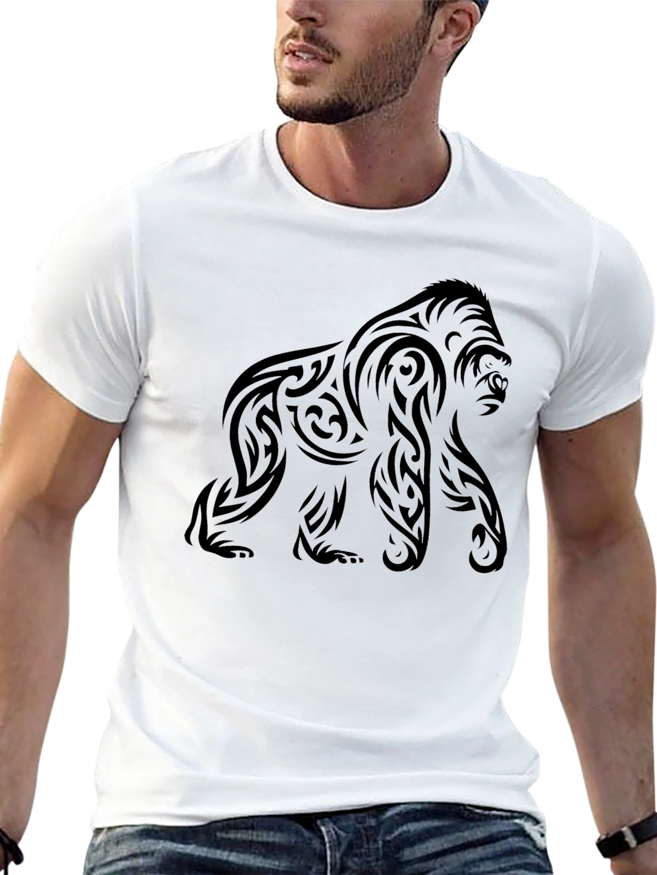 Black Tribal Gorilla Graphic Tee - Cool Black Shirt view 13