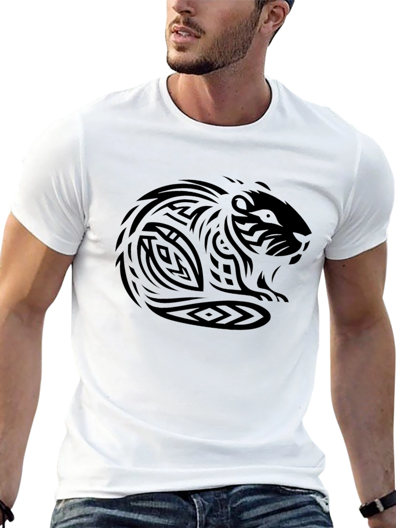 Black Tribal Beaver Graphic Black T-Shirt view 13