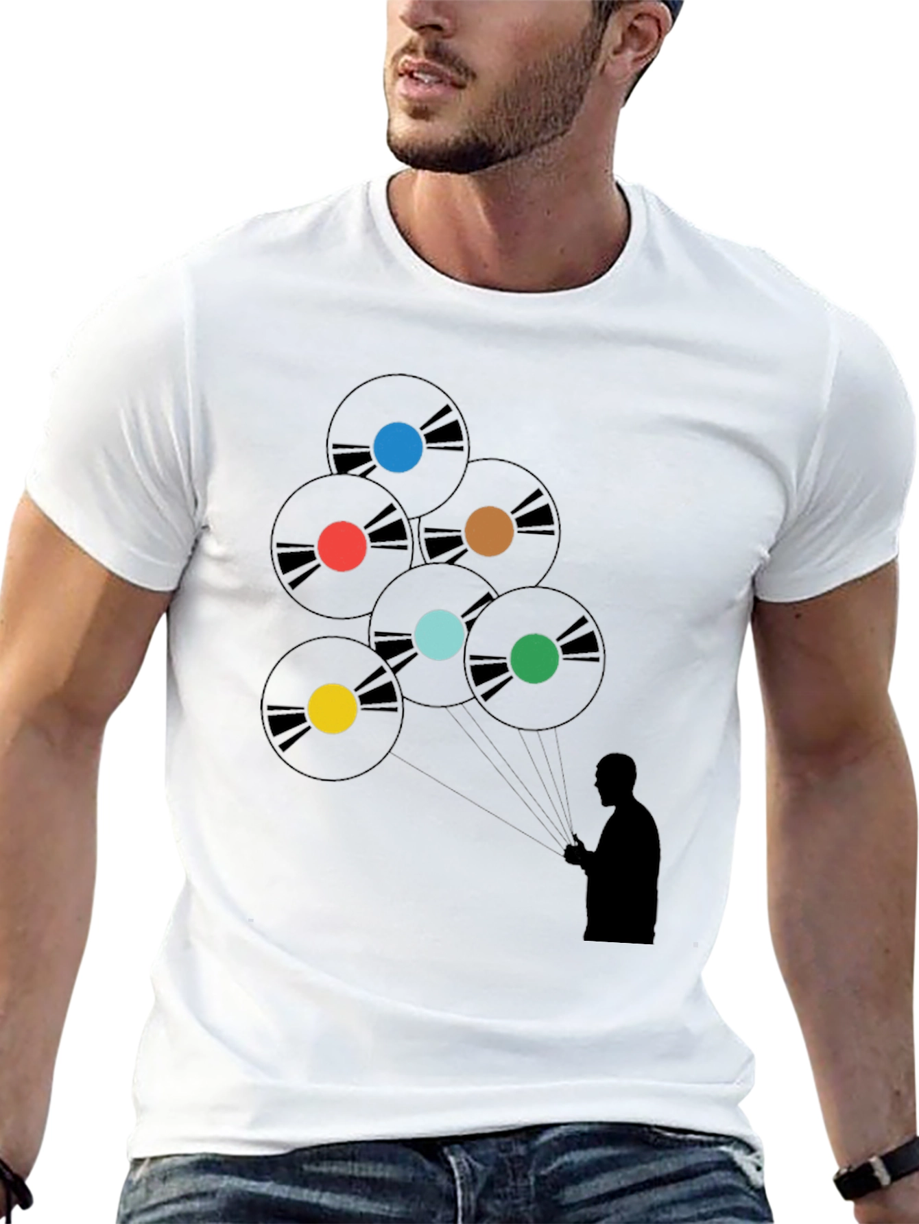 Black Vinyl Record Balloon Graphic Tee - Stylish Music Lover Shirt view 13