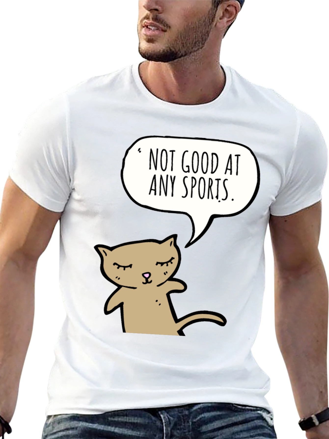 Black Funny Cat T-Shirt - "Not Good at Any Sports" view 13