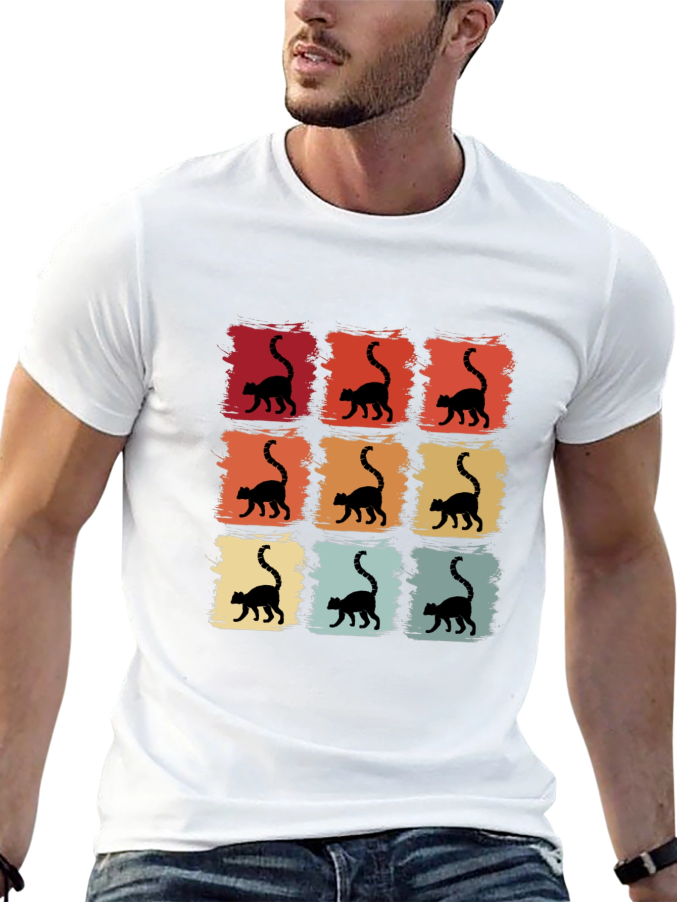 Black Retro Cat Silhouette T-Shirt view 13