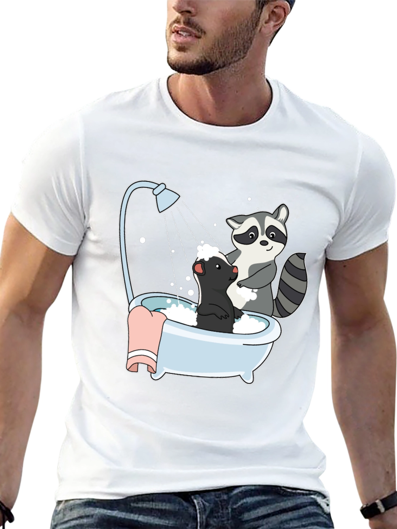 Black Raccoon and Skunk Bathtub Graphic Tee view 13