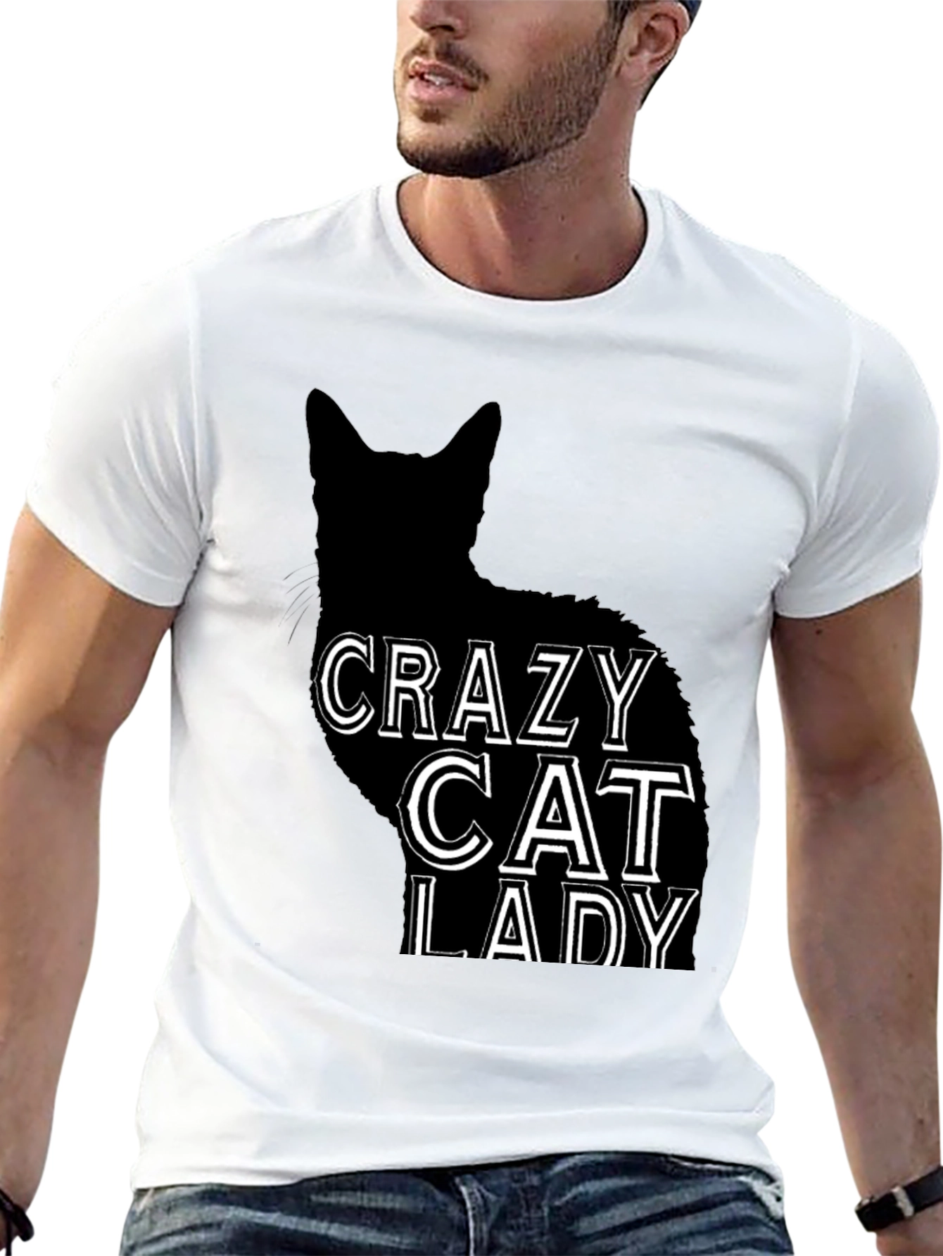 Black Crazy Cat Lady T-Shirt - Black Cat Silhouette Tee view 13