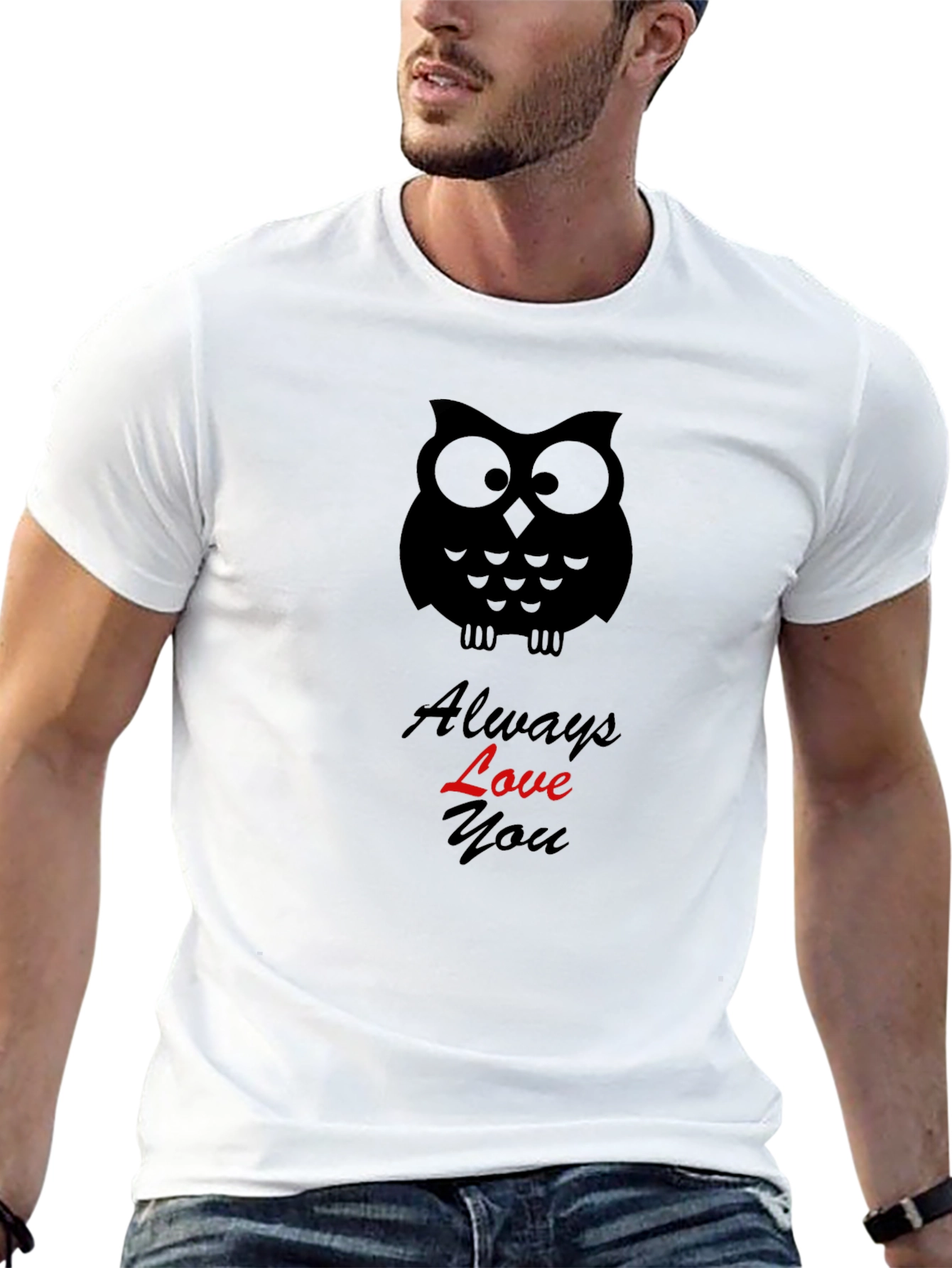 Black Always Love You Owl Graphic Tee - Black Cotton Shirt view 13