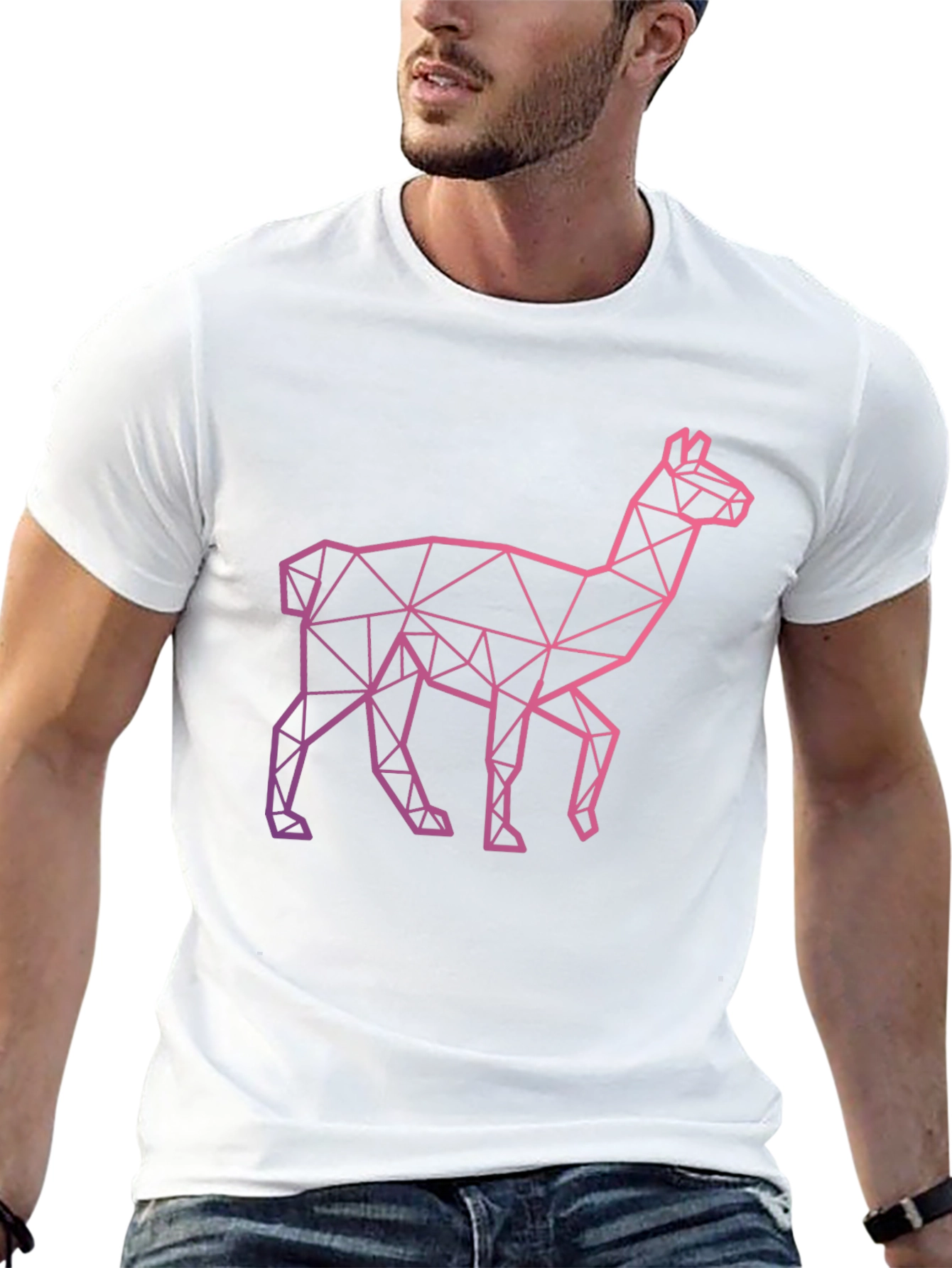 Black Geometric Llama Graphic Tee - Modern Style view 13