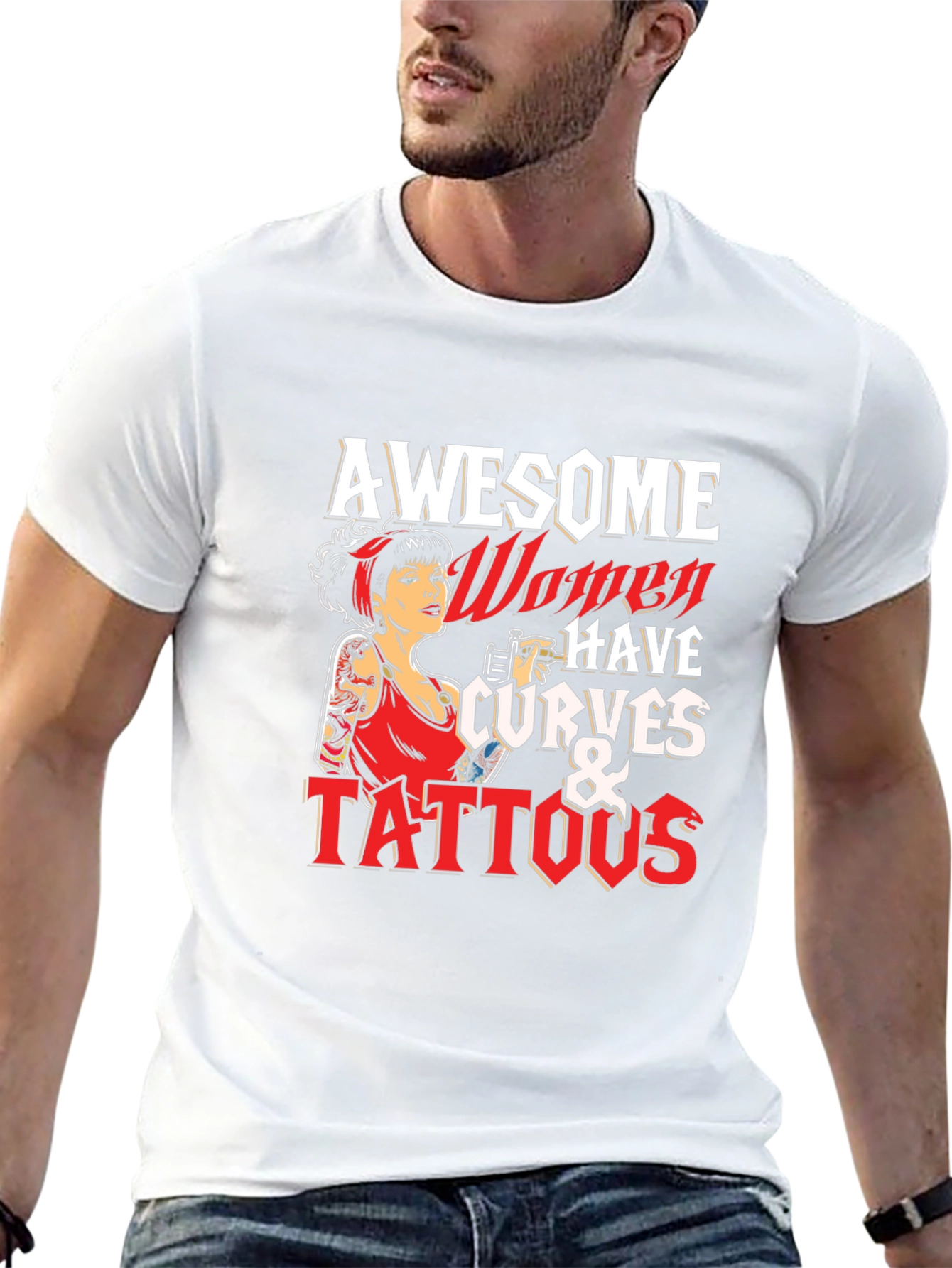 Black Awesome Women Curves & Tattoos T-Shirt view 13