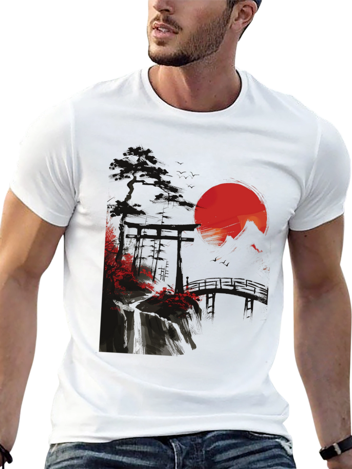 Black Japanese Sunset Graphic Tee view 13