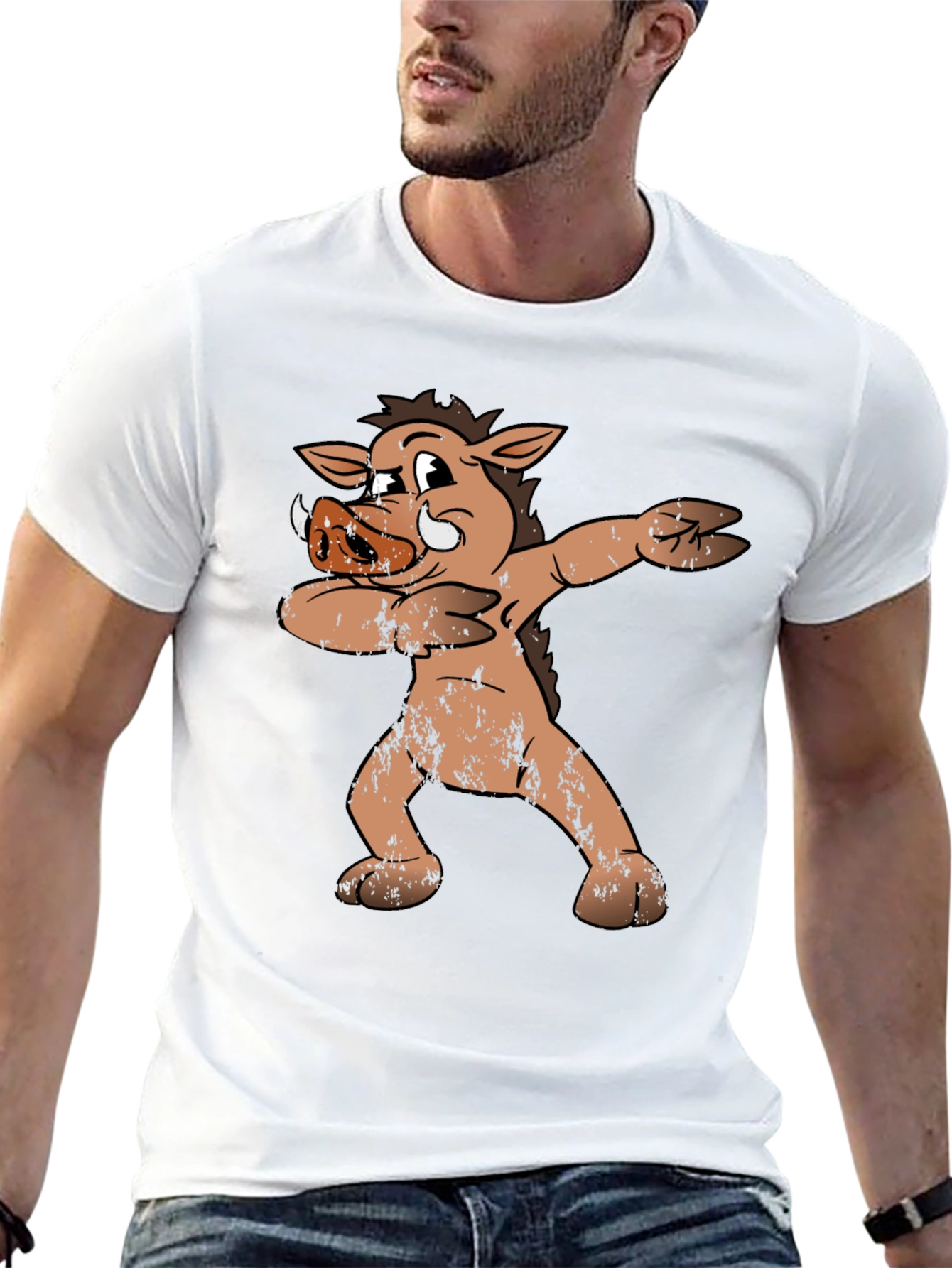 Black Dabbing Boar Graphic Tee - Funny Cartoon Pig T-Shirt view 13