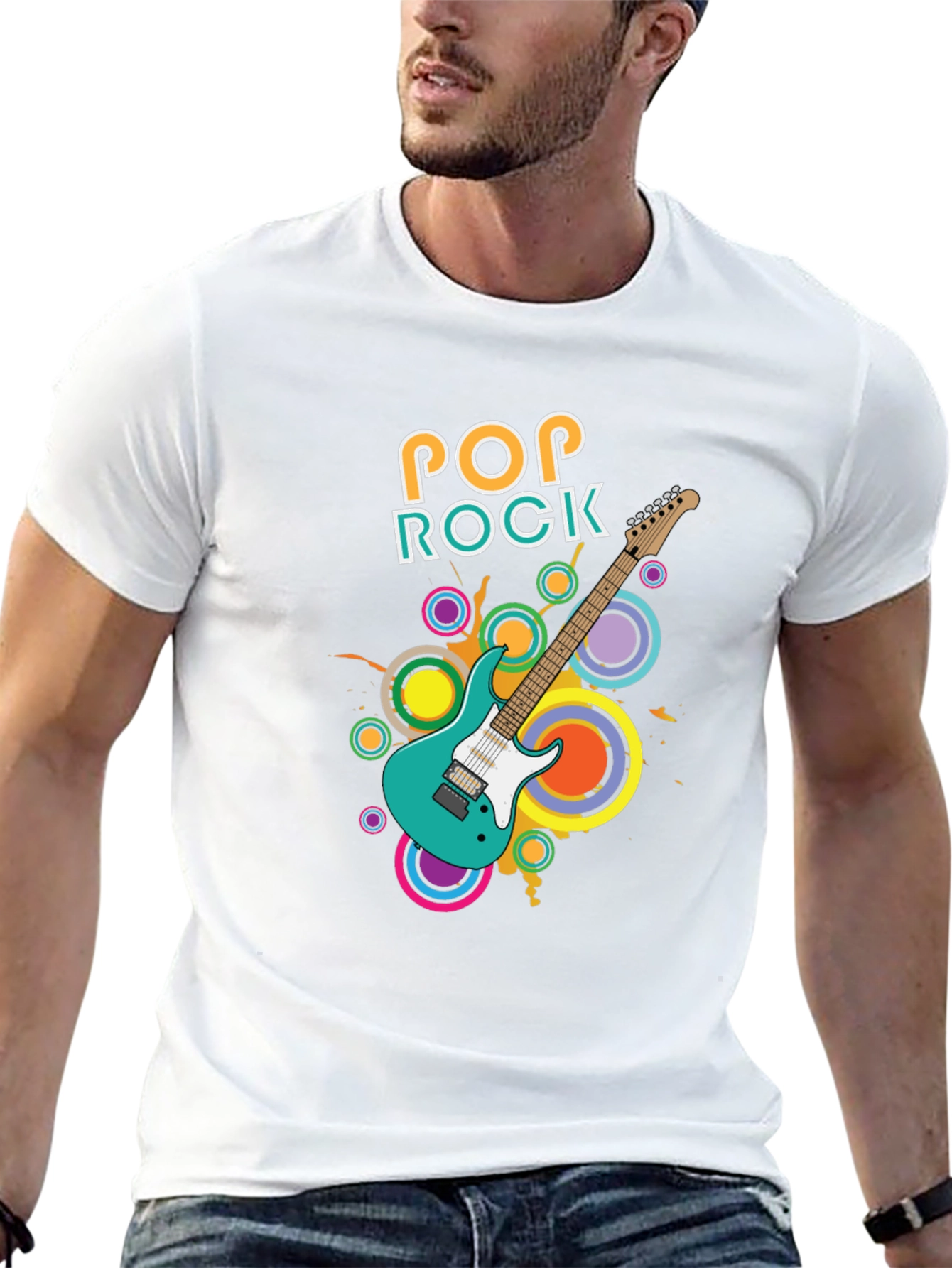 Black Pop Rock Guitar Graphic T-Shirt - Cool Music Tee view 13