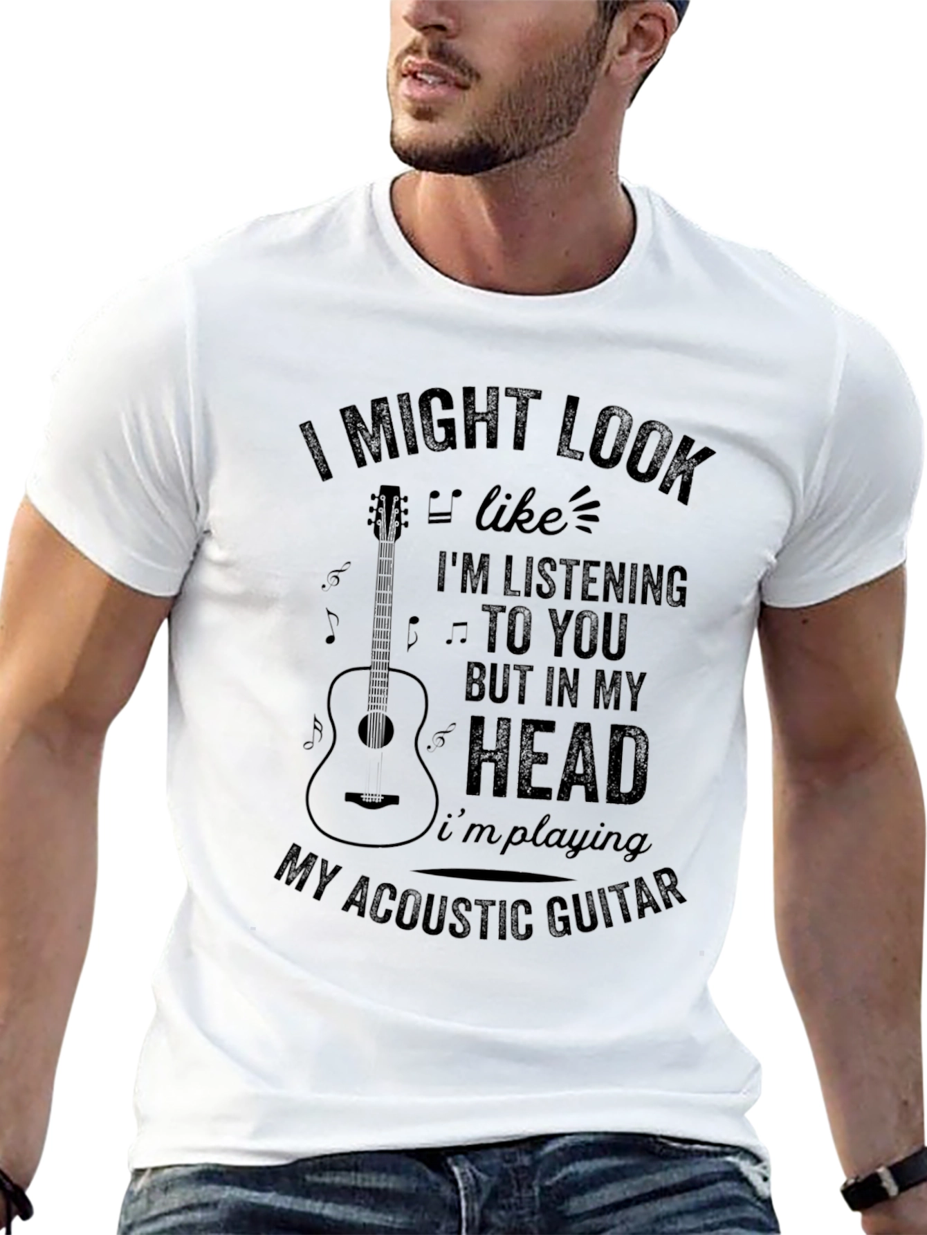 Black Acoustic Guitar T-Shirt - Musician Novelty Tee view 13