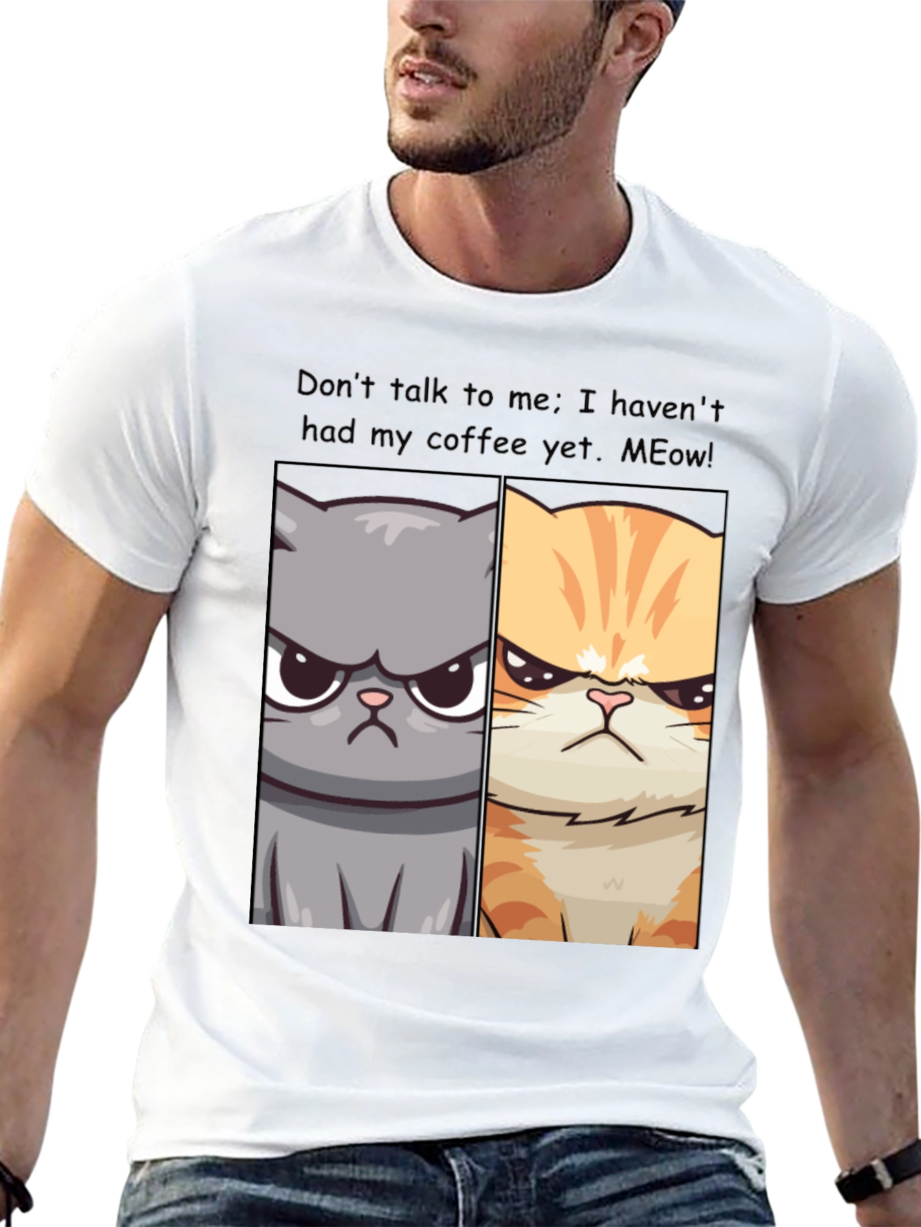 Black Grumpy Cats Coffee Humor T-Shirt view 13