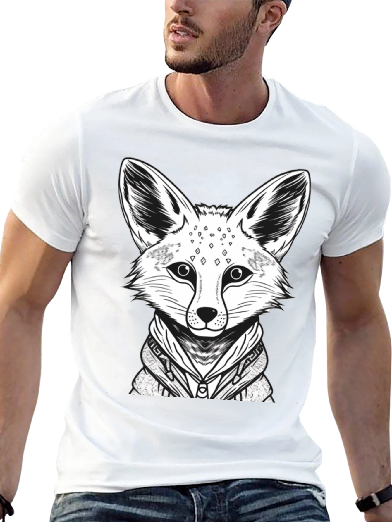 Black Cool Fox Graphic Tee - Men's Black Cotton Shirt view 13