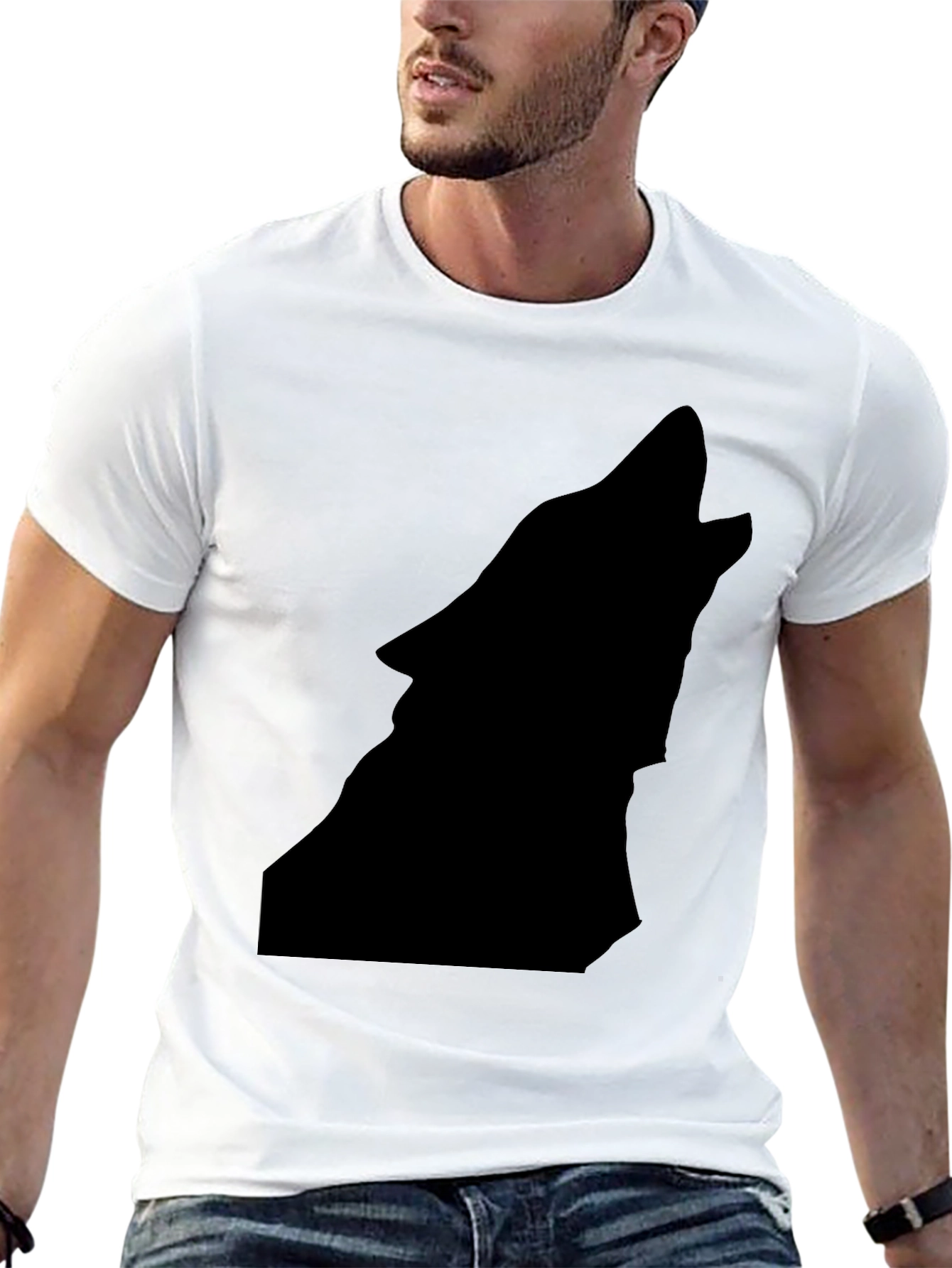Black Black Wolf Silhouette Graphic Tee - Men's Casual Shirt view 13