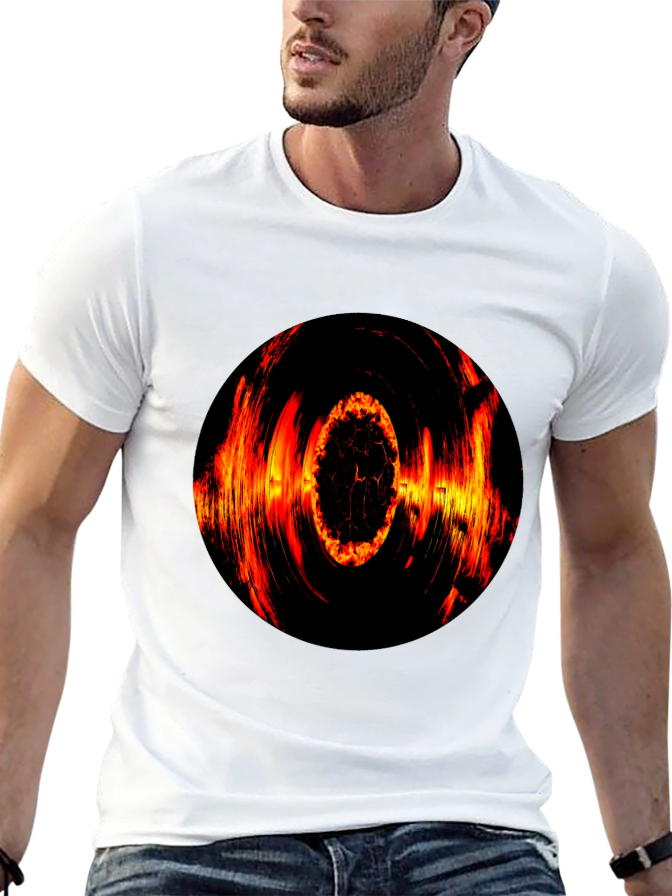 Black Fiery Vortex Graphic T-Shirt - Bold Black Tee view 13